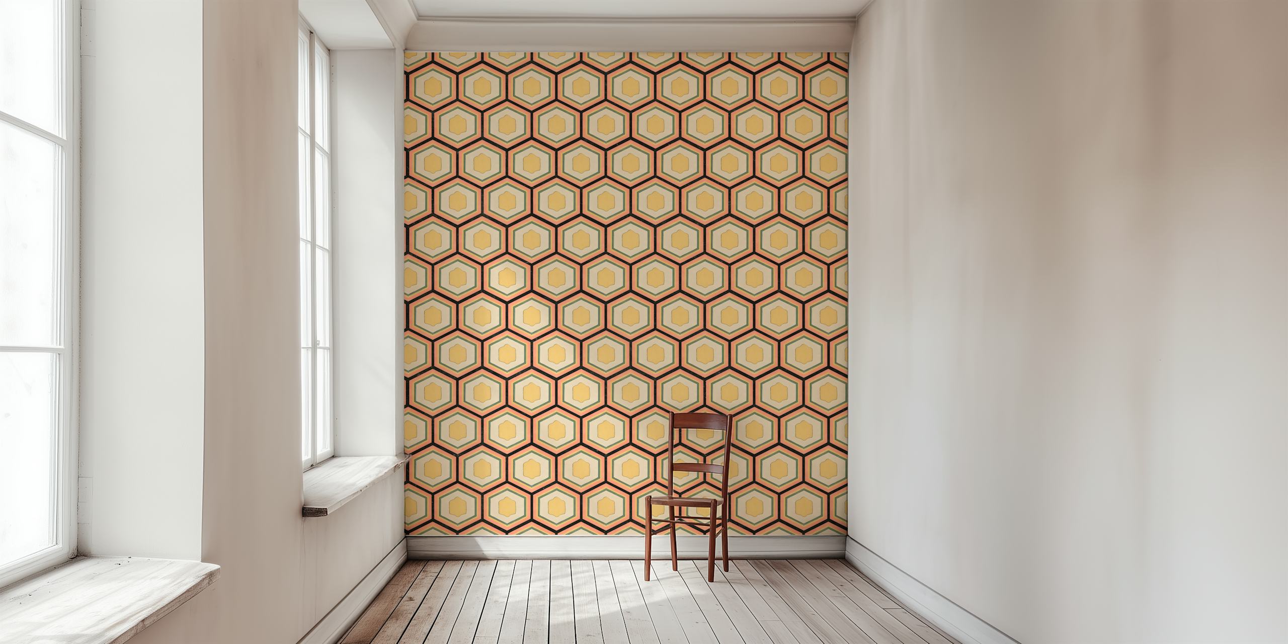 Vintage Japanese honeycomb pattern wallpaper in warm hues
