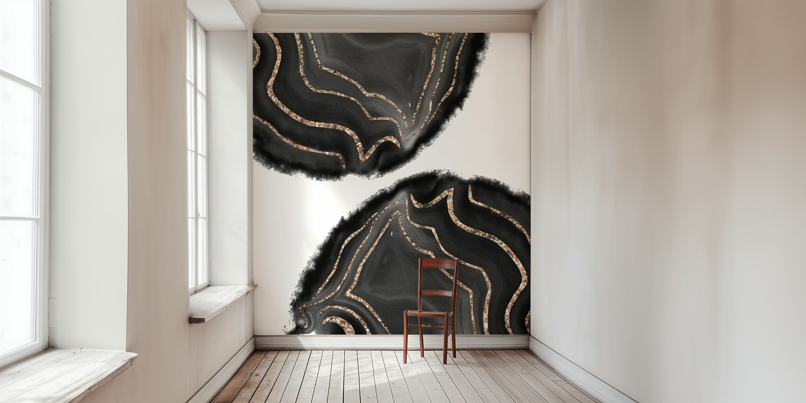 Black Agate Gold Glitter wallpaper in a room