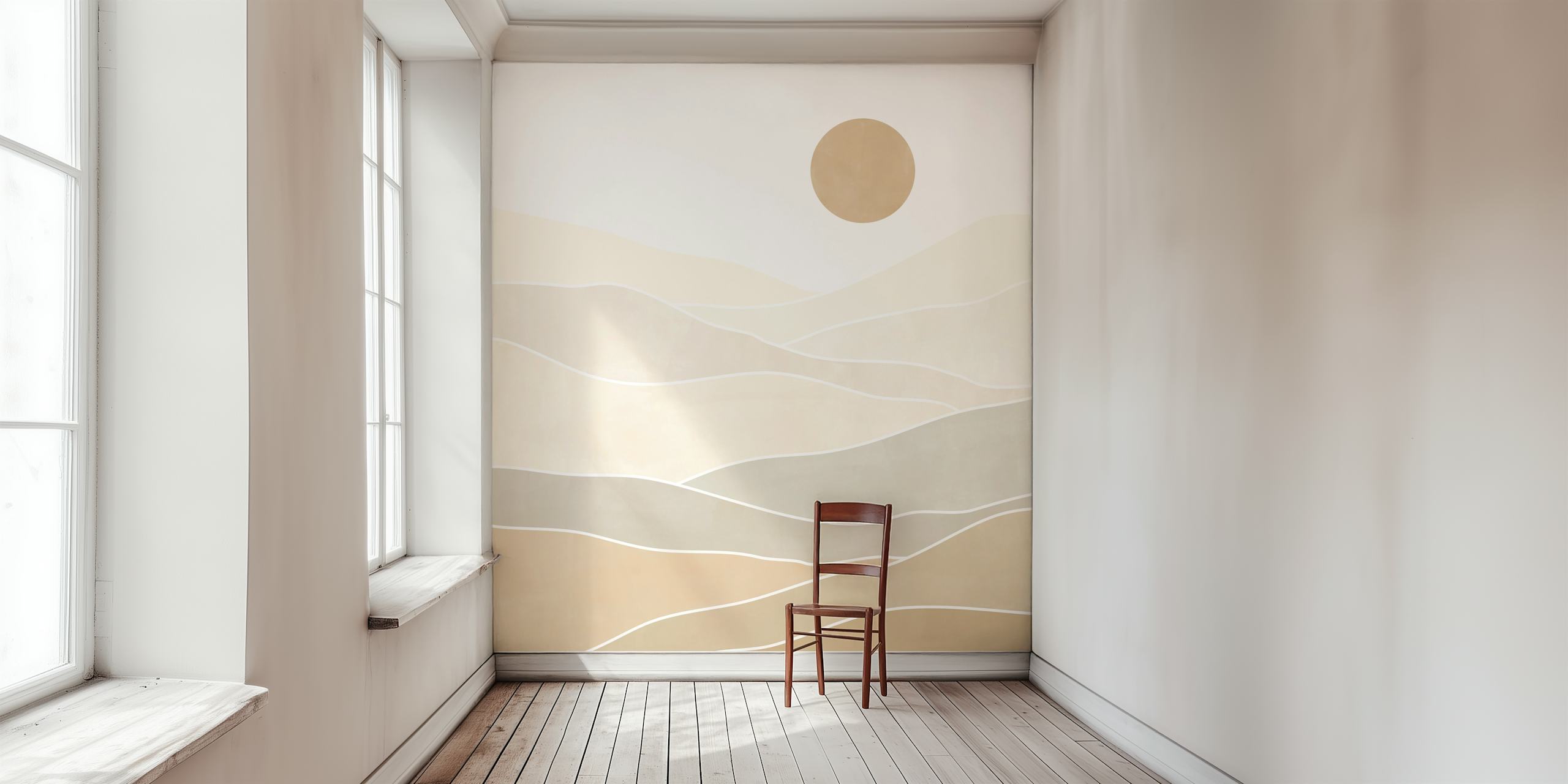 Abstract beige landscape wallpaper in a room