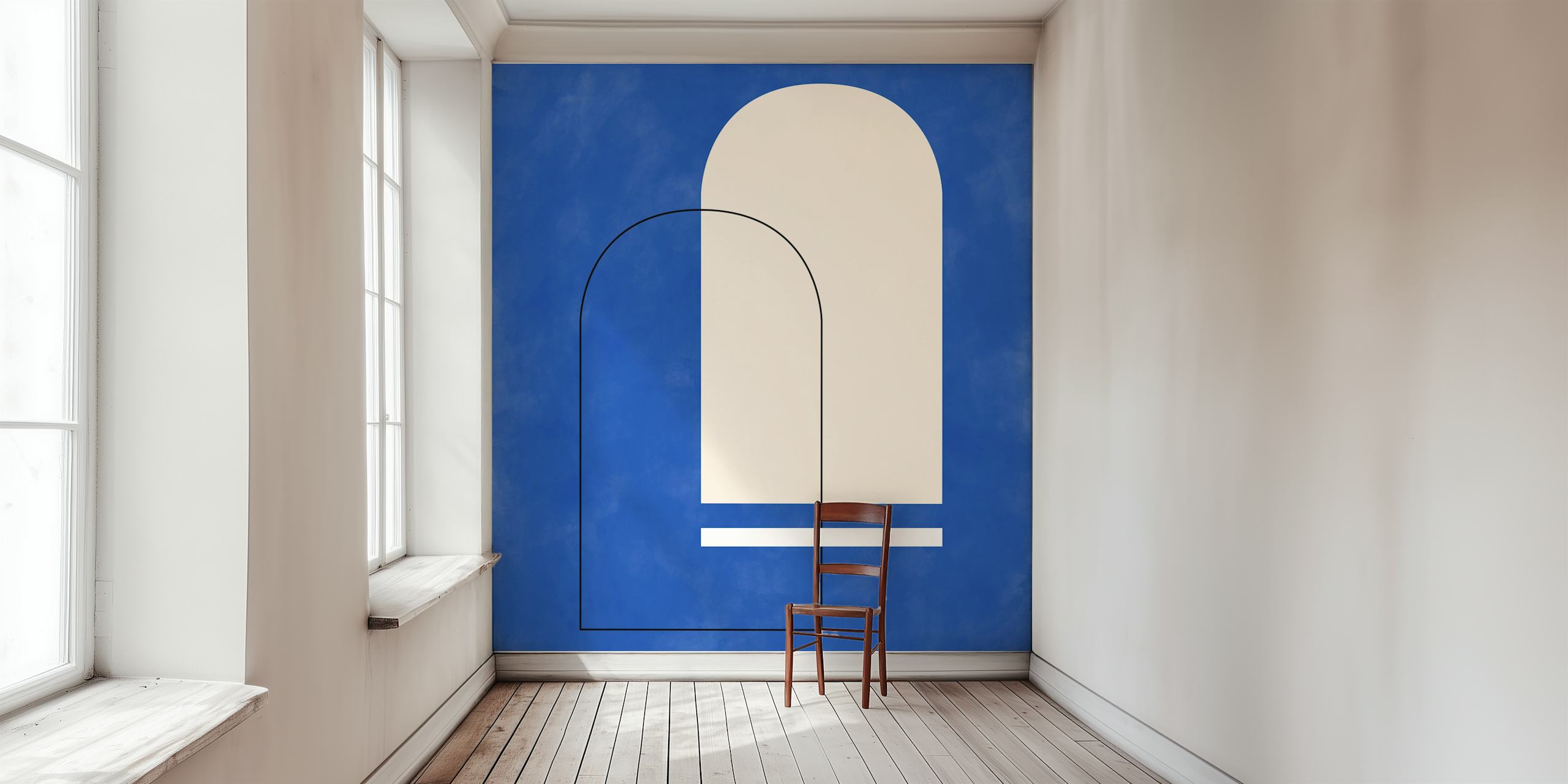 Geometric blue and cream shapes with outlines wallpaper