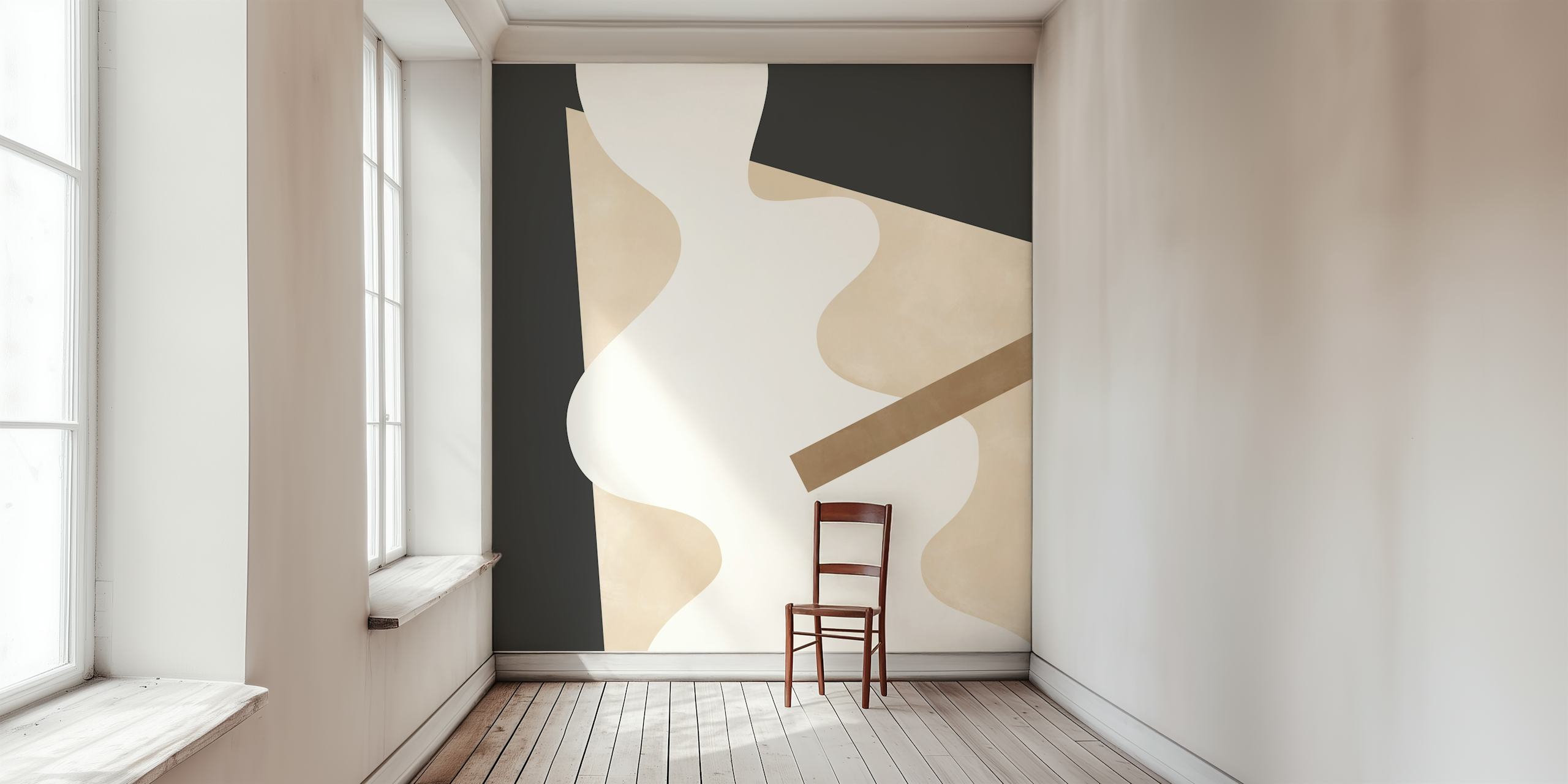 Béžové grafické křivky Art fototapeta abstraktní design