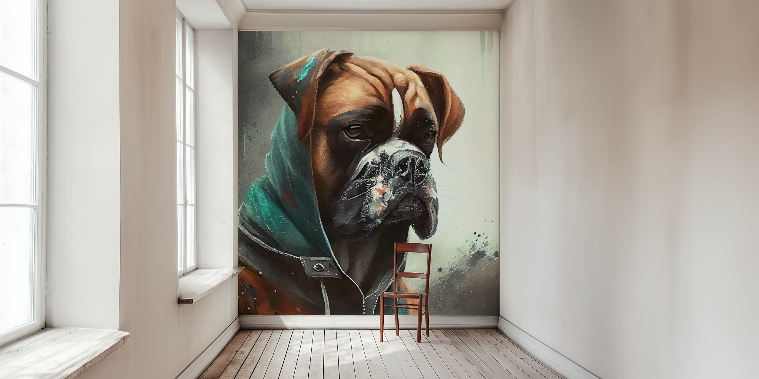 Papel de parede Watercolor Boxer Dog em um quarto