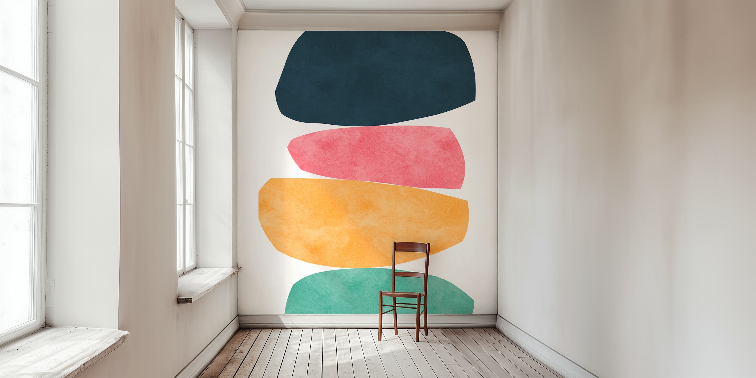 Abstract Colorful Rocks wall mural with navy, pink, yellow, teal shapes