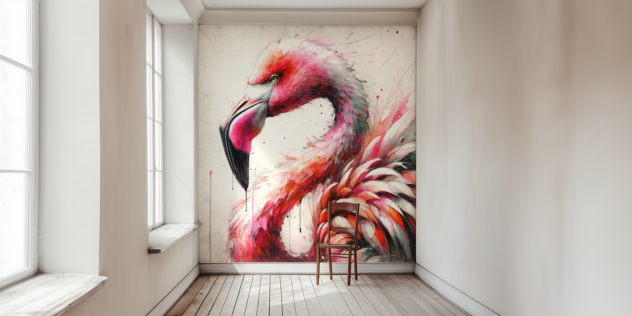 Tapeta Watercolor Flamingo v pokoji