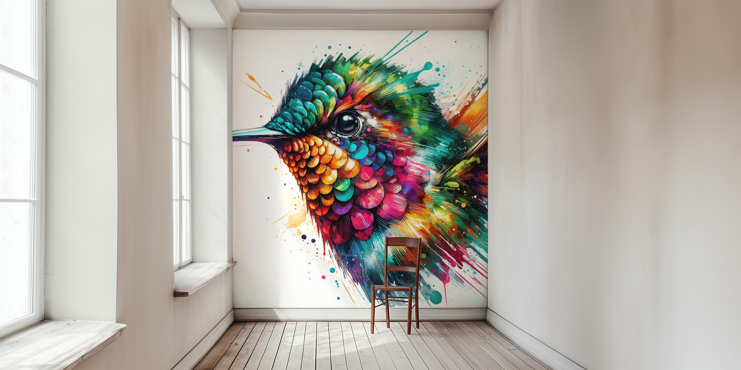 Colorful watercolor hummingbird art with bright details wallpaper