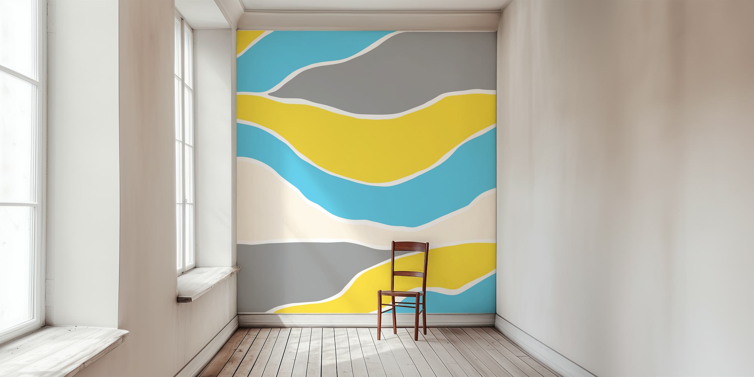 Papel tapiz de arte moderno en azafrán y azul cielo