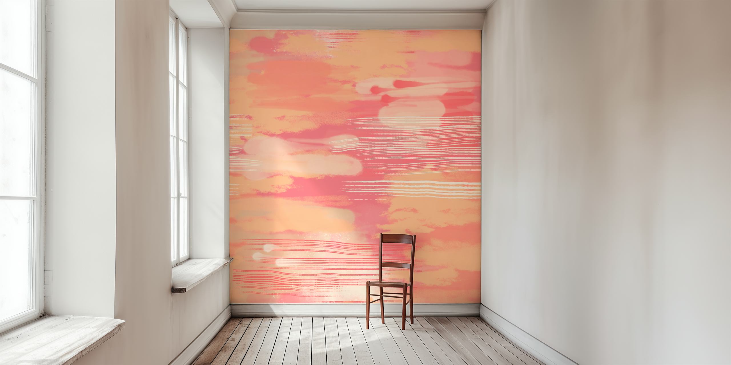 Abstract Hypnotic Peach Fuzz wall mural with warm peach tones and fluid streaks