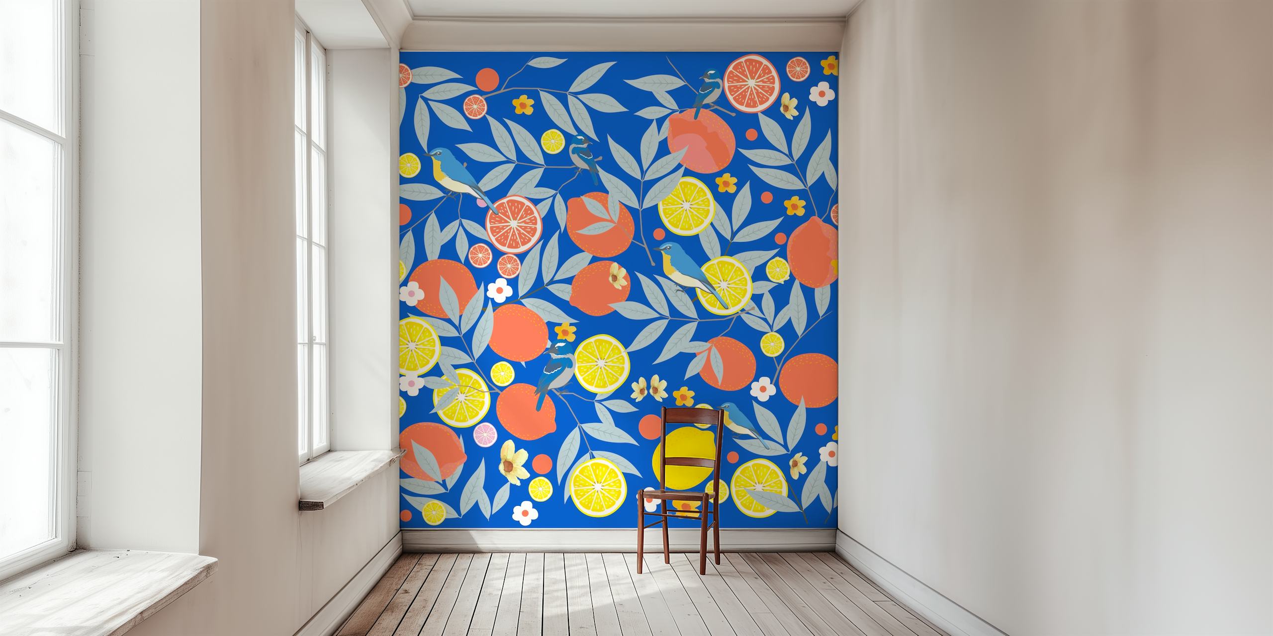 French garden citrus abstract wallpaper design