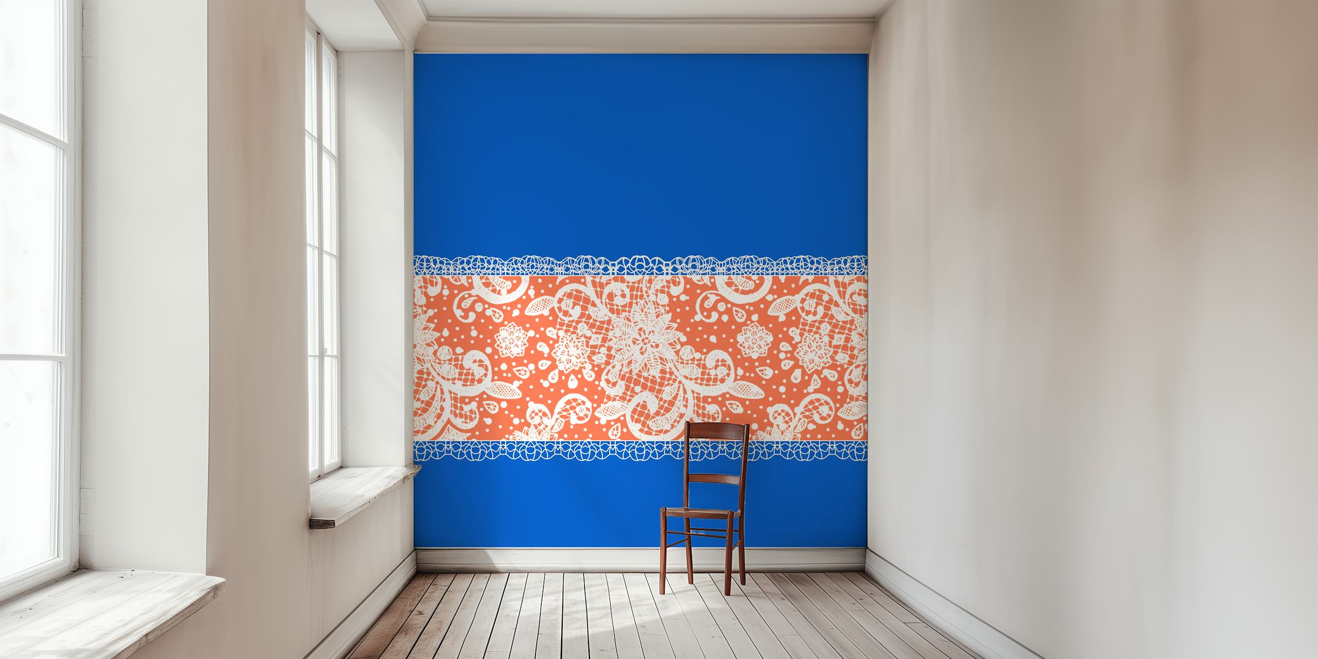 Blue white orange lace tapetti huoneessa