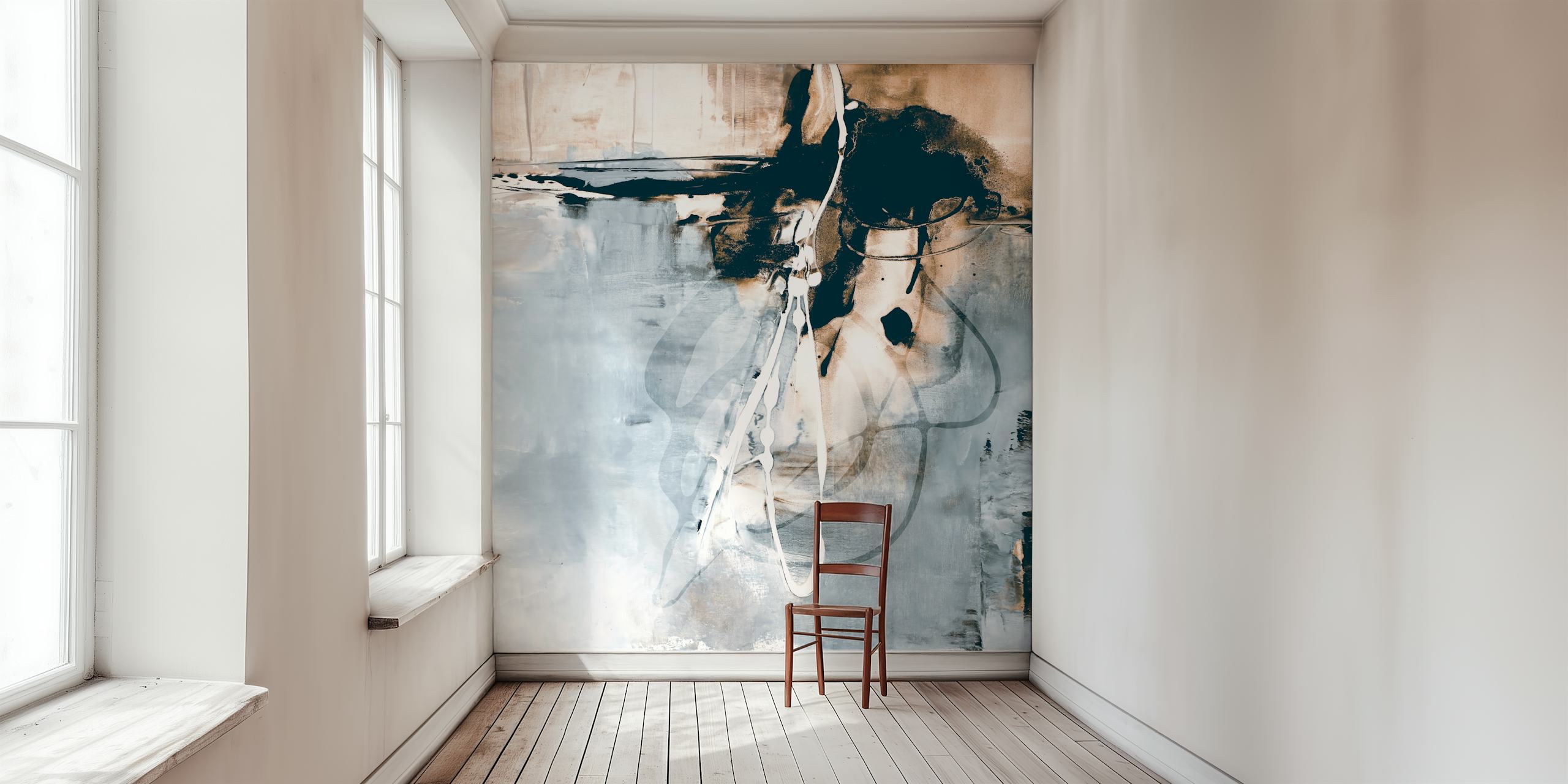 Abstract art wallpaper displayed in a room