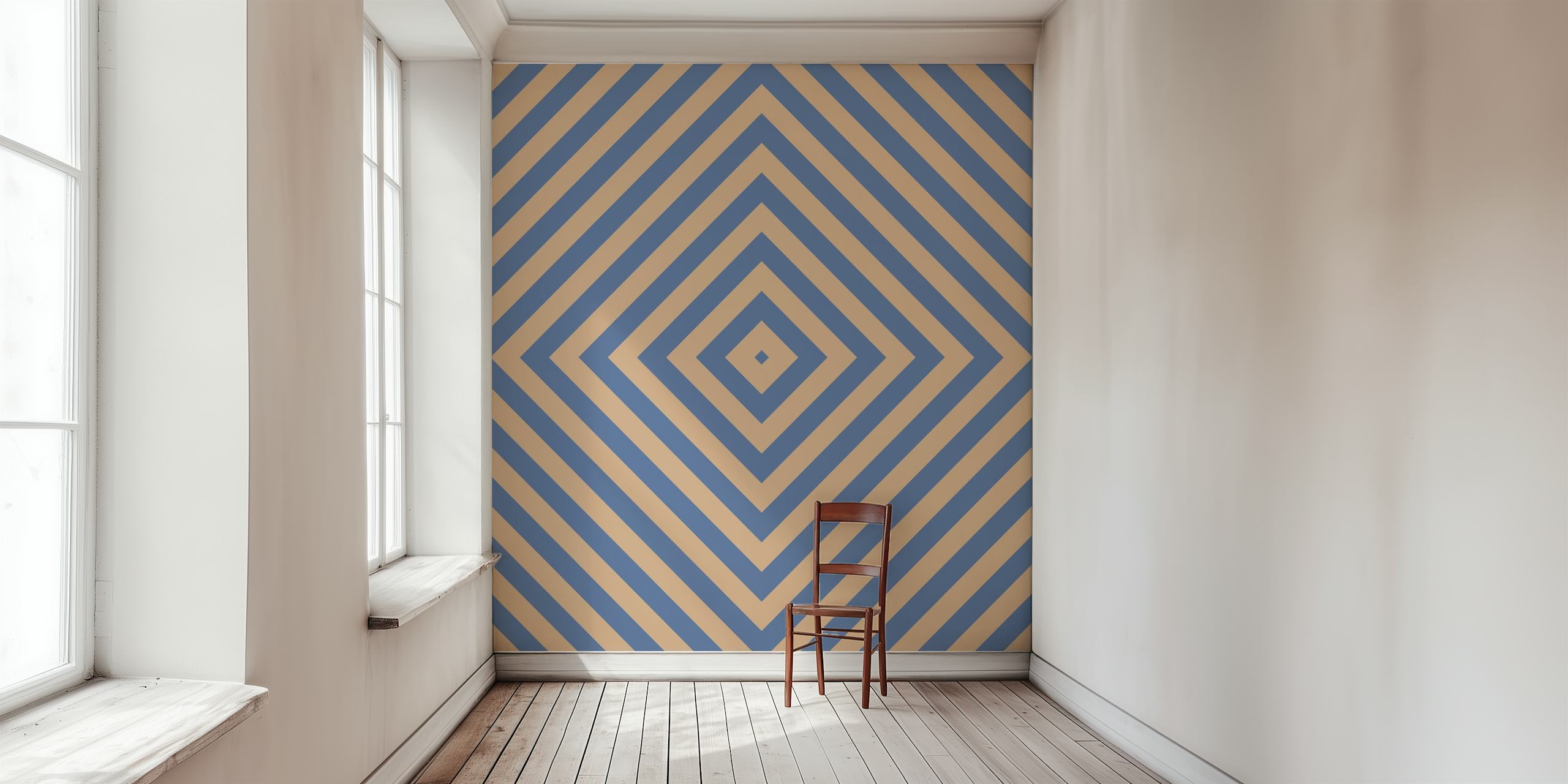 Ταπετσαρία Taupe beige και navy blue illusion σε ένα δωμάτιο