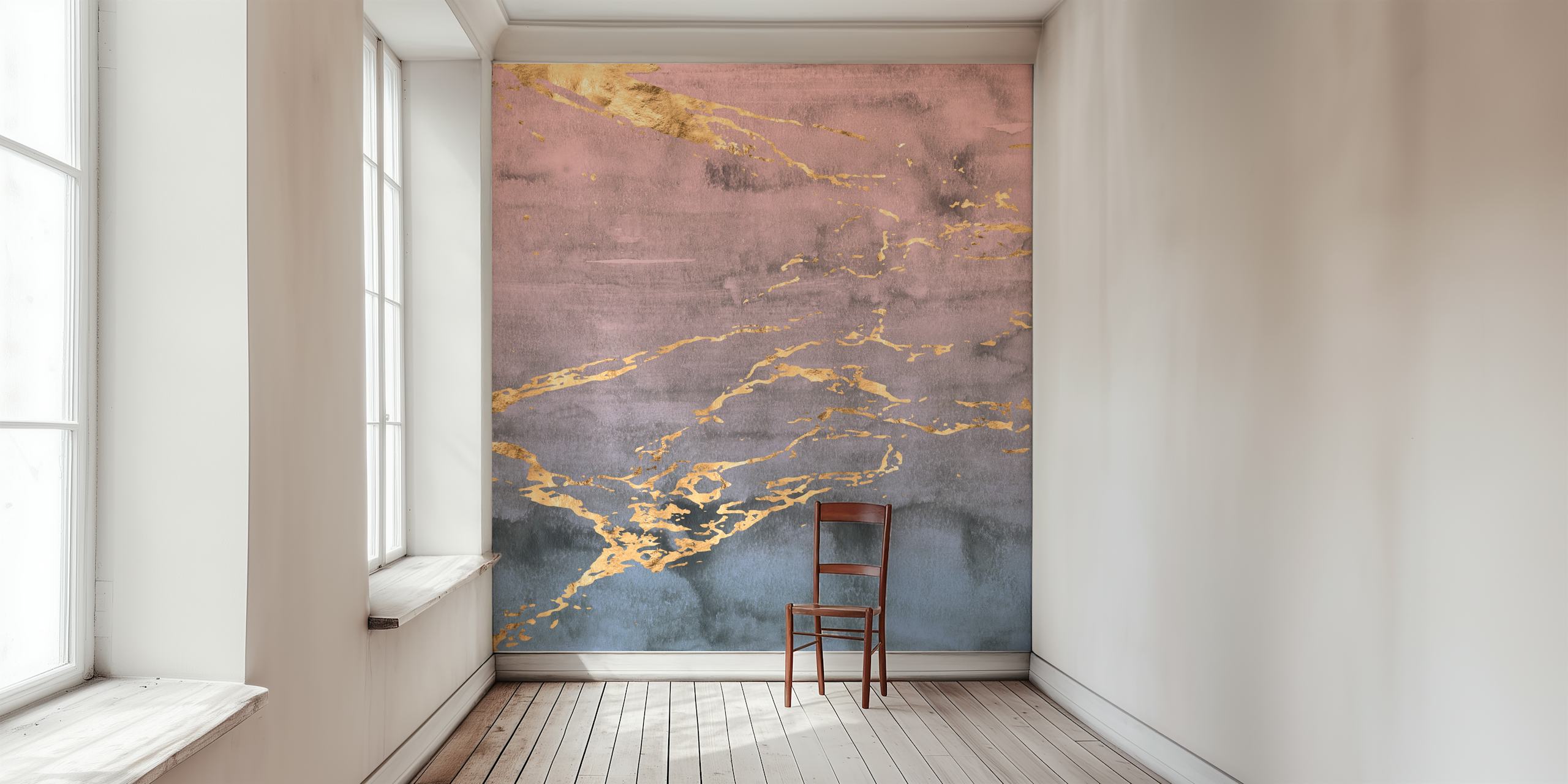 Golden marble veins on ombre background wallpaper