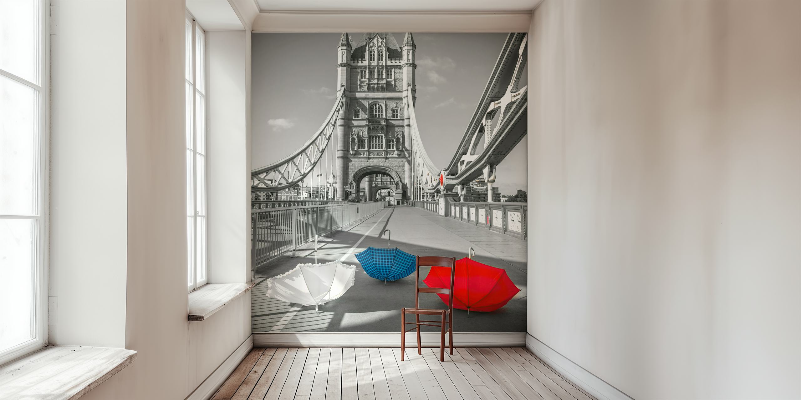 Papel pintado colorido Tower Bridge en una habitación