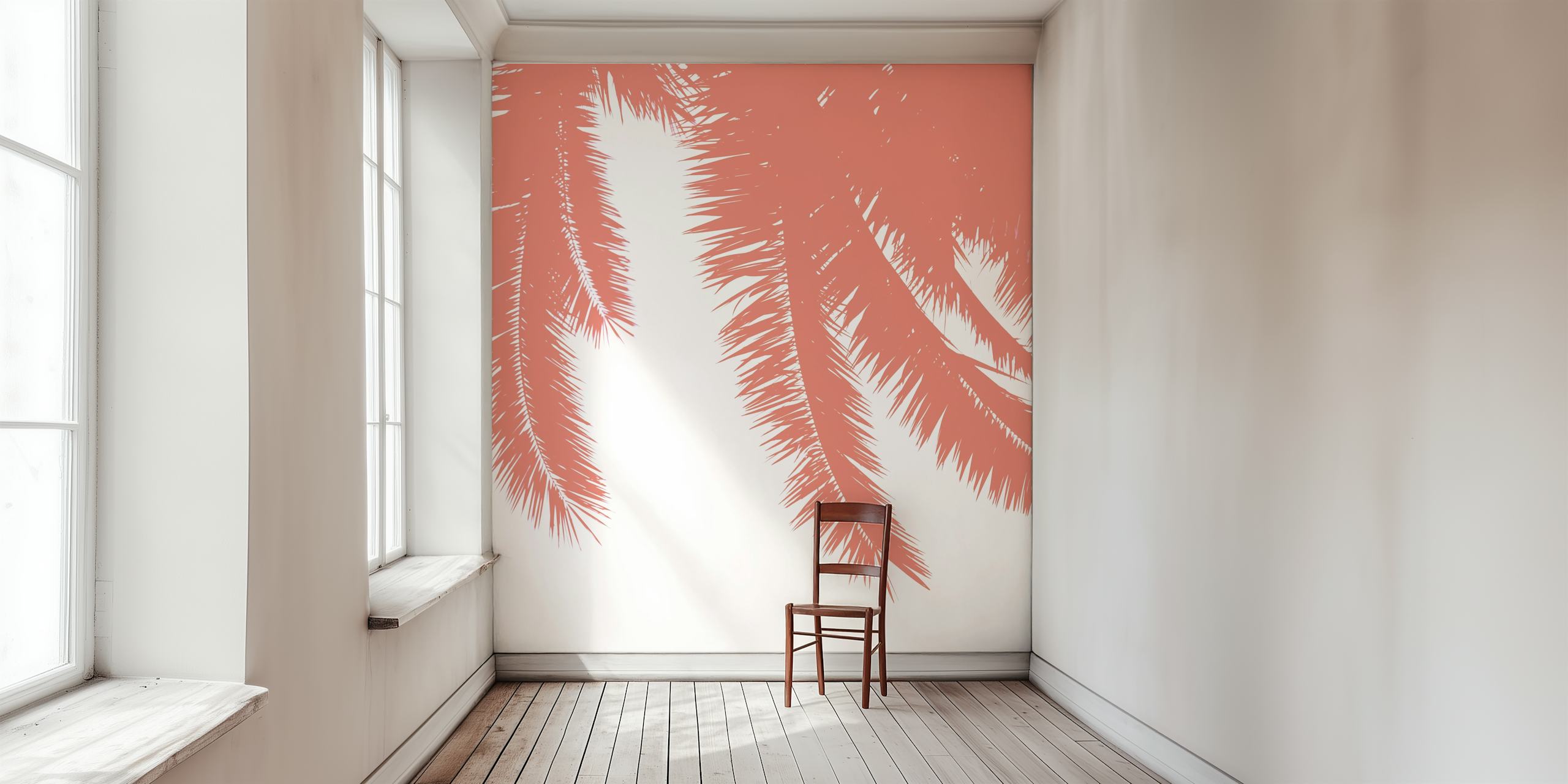 Tropische Palmblätter in Terracotta auf weißem Hintergrund Wallpaper