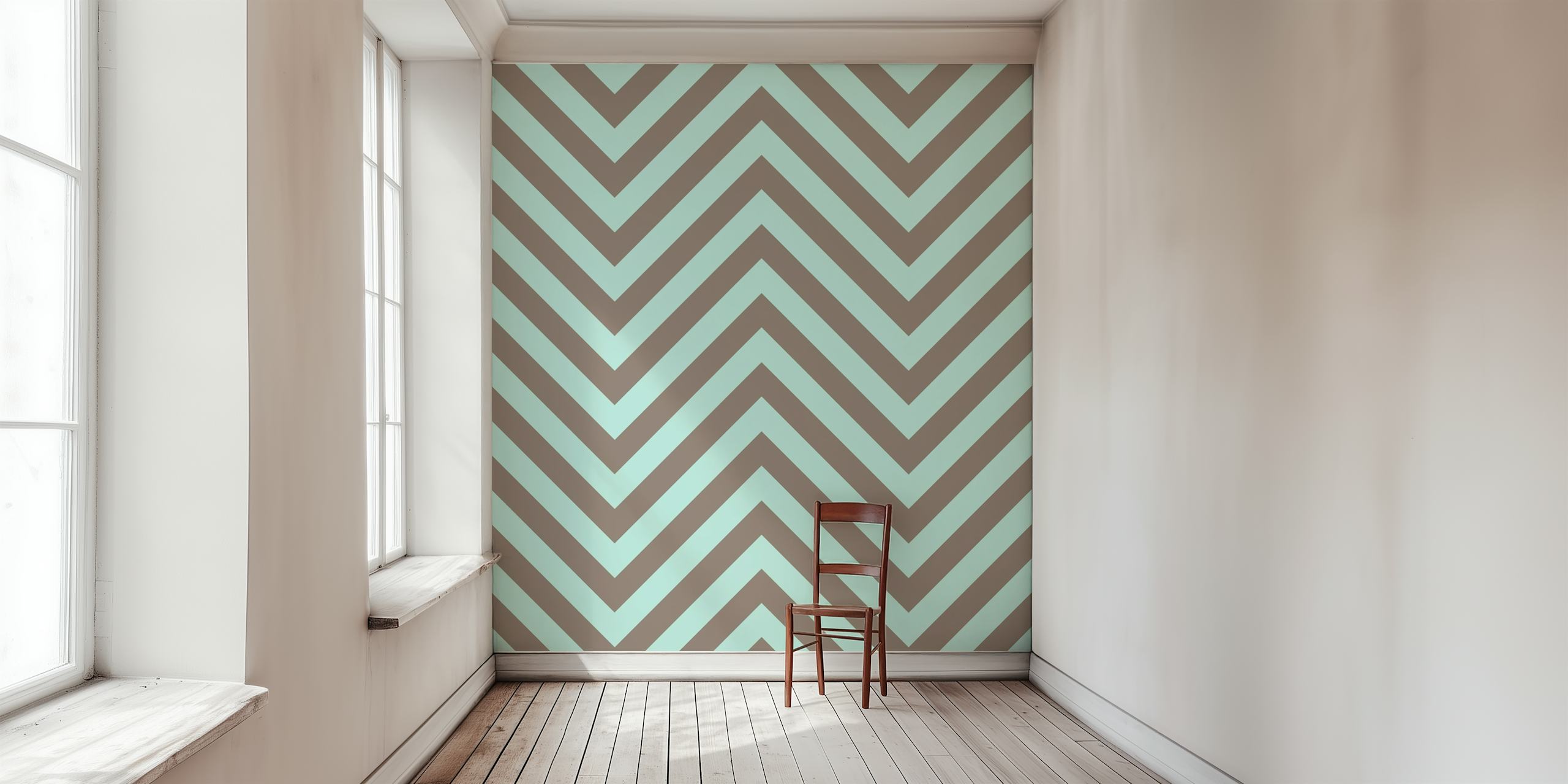 Aqua blue and beige chevron pattern wallpaper