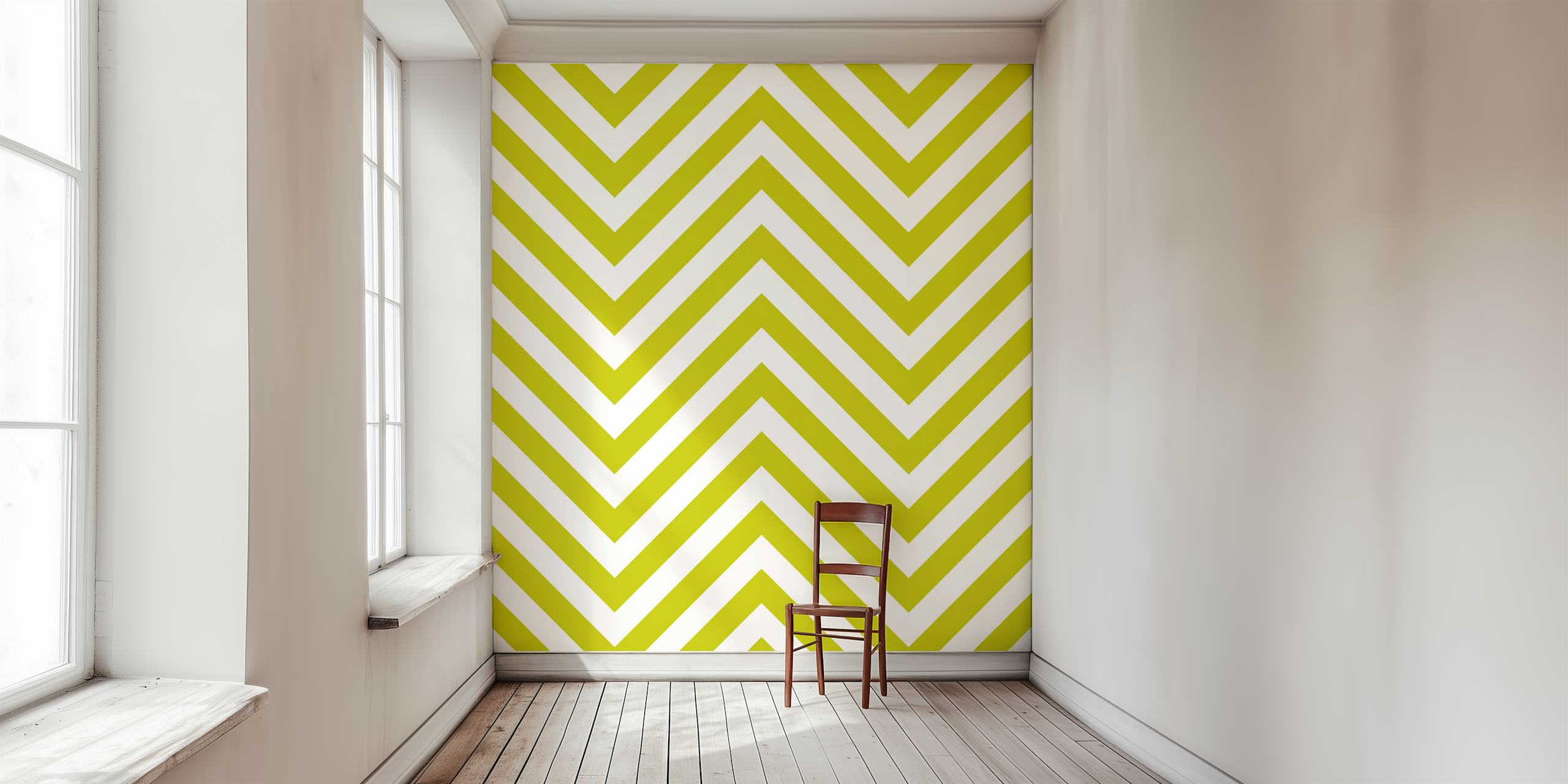 Avogado green chevron striped wallpaper in a room
