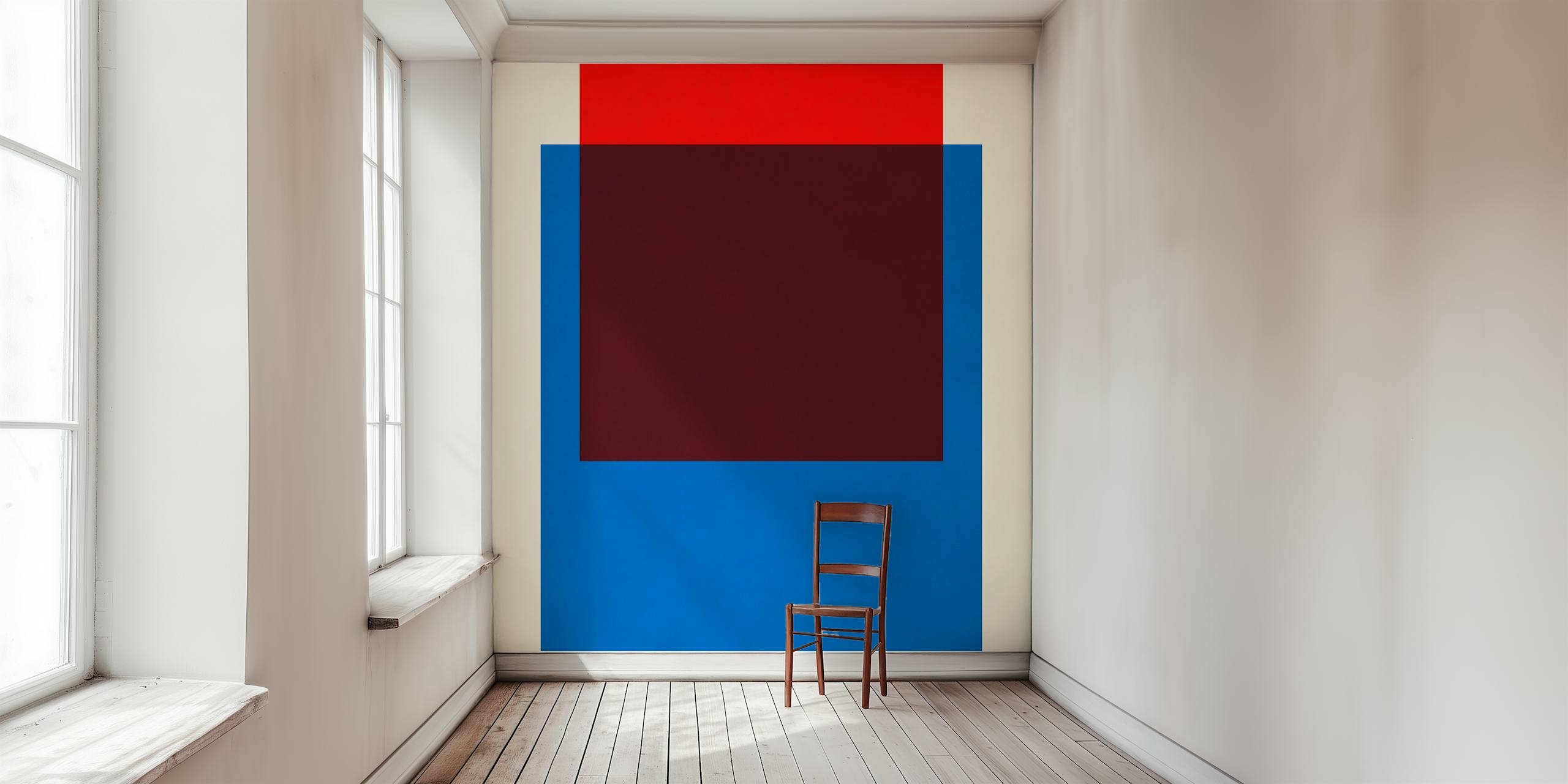 Color block wallpaper featuring red, burgundy, and blue shapes, modern style