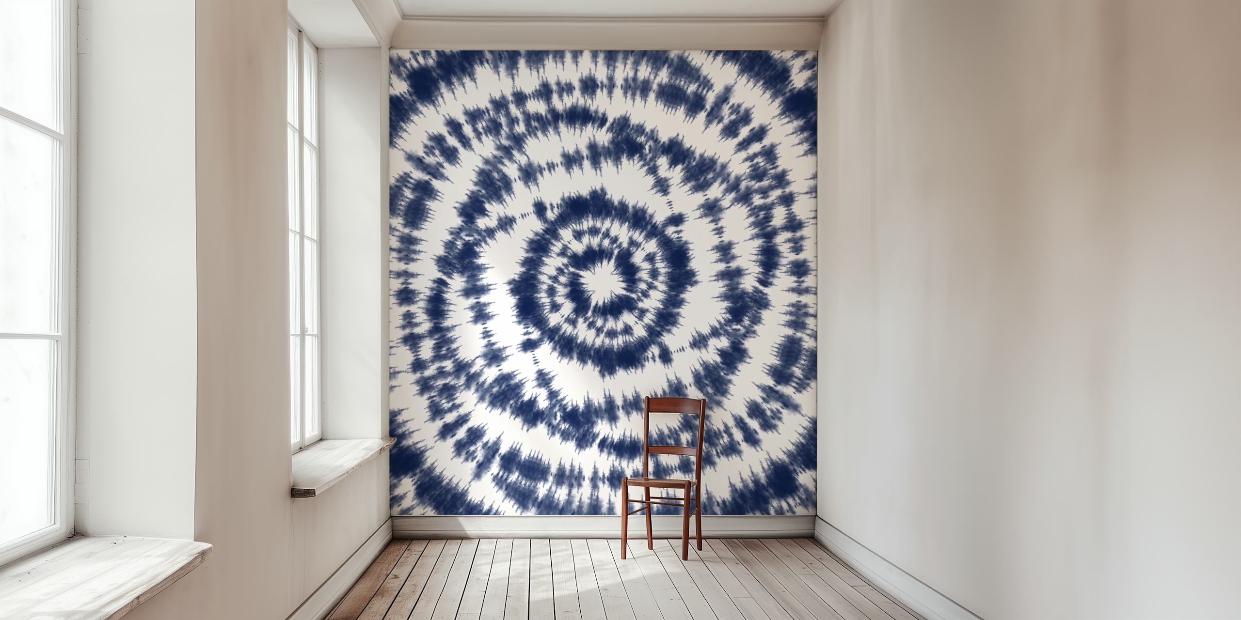 Navy blue and white spiral tie-dye wallpaper design