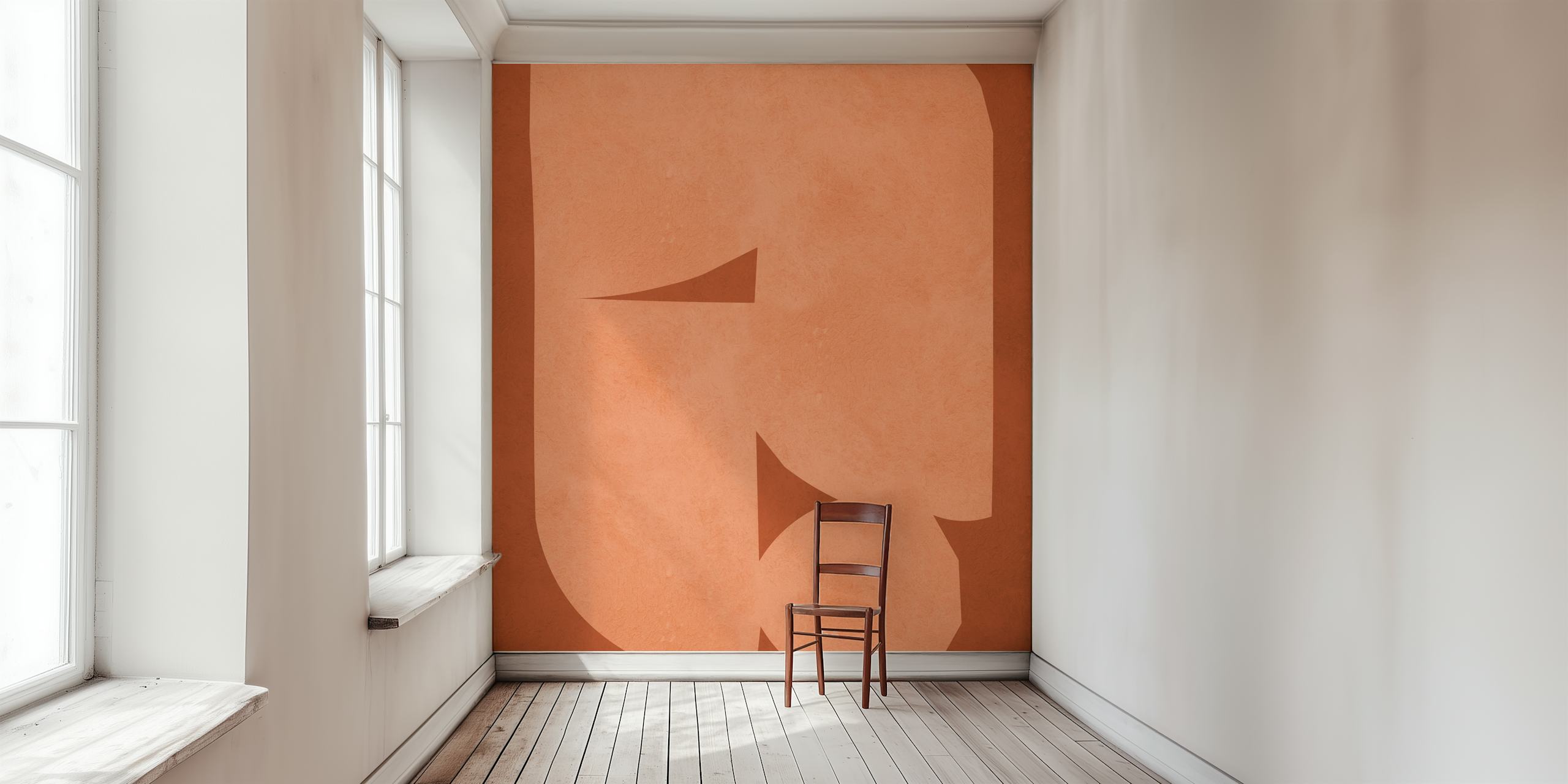 Abstract geometric shapes in terra cotta on a brown background wallpaper