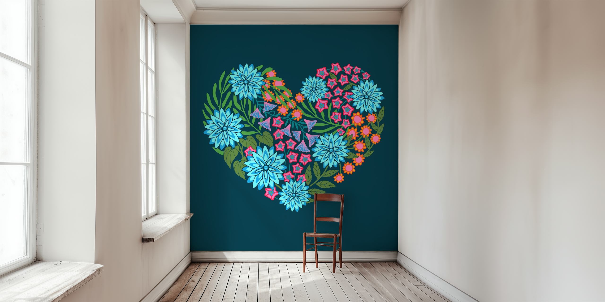 Floral heart behangontwerp in een kamer