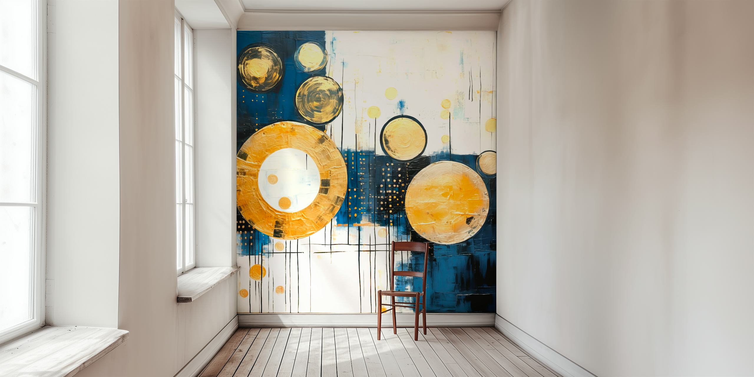 Abstract night sky themed wallpaper in a room