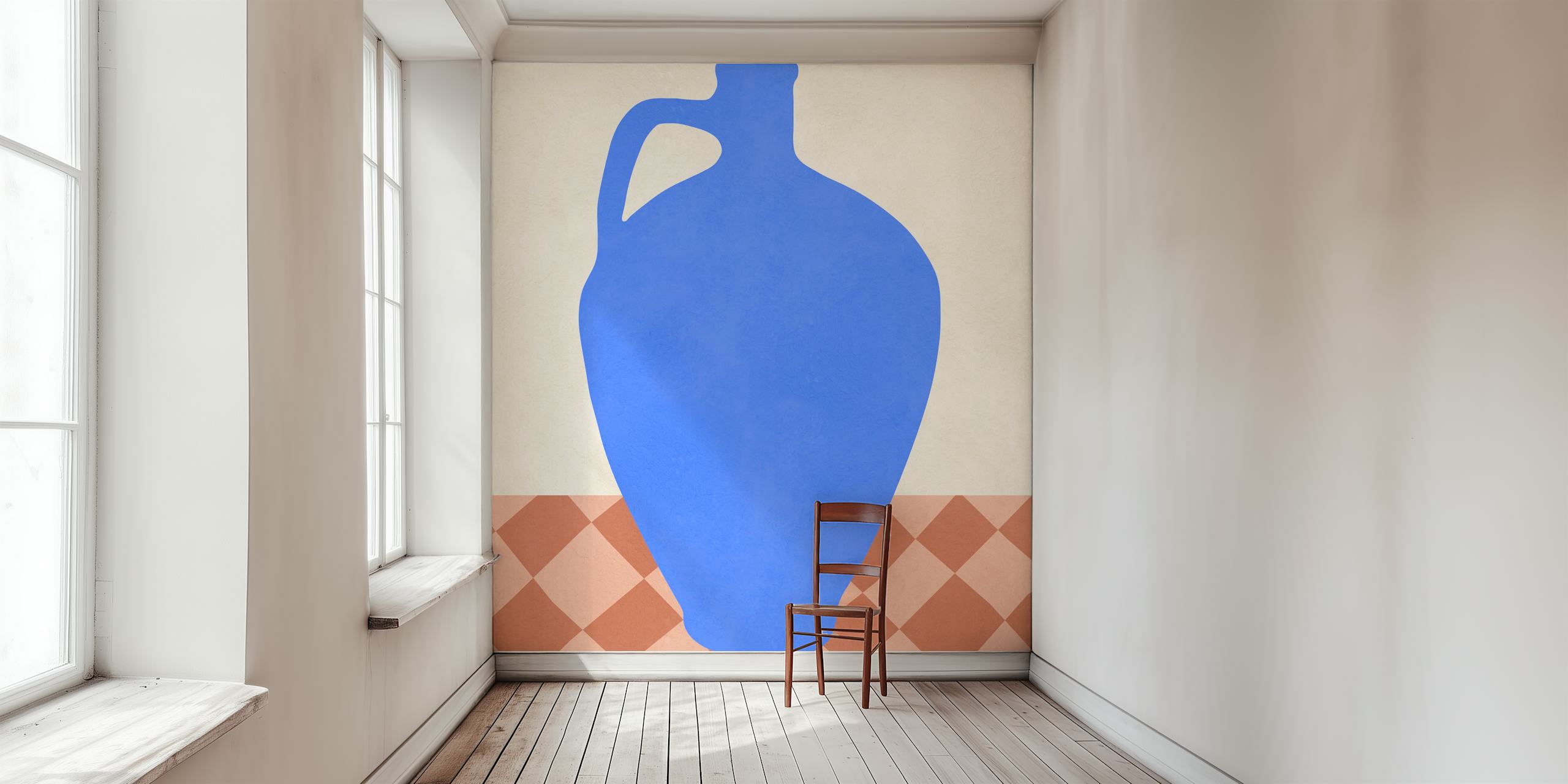 Ilustração de vaso azul em um quarto