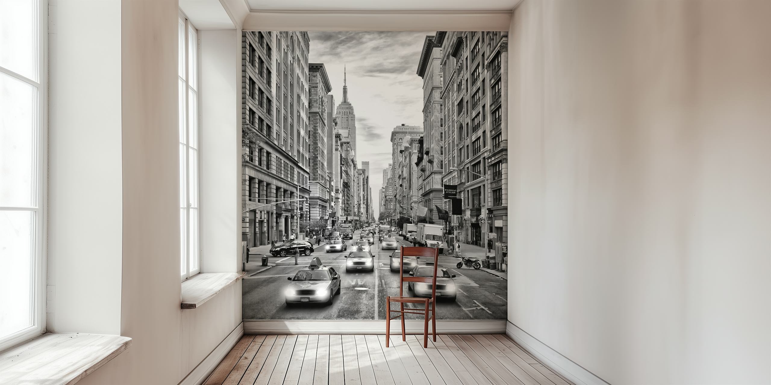 Monochrome wallpaper of Fifth Avenue traffic