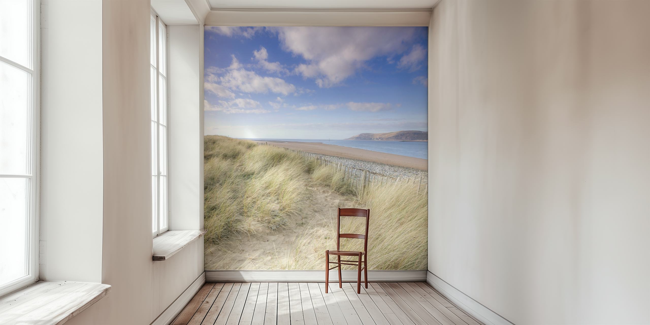 Fond d'écran de dunes de plage avec herbe côtière et vue sur la mer