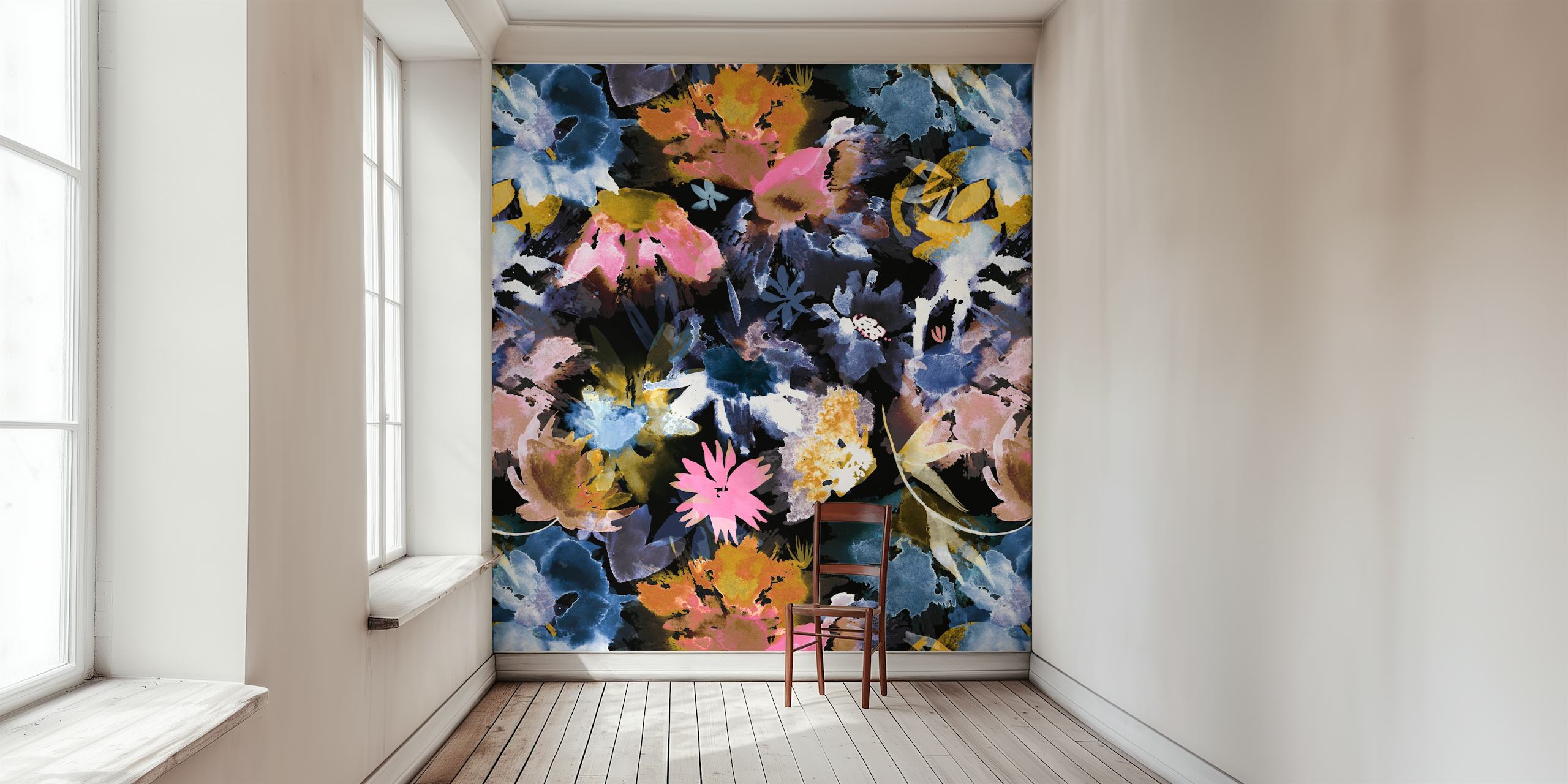 Colorful floral patterns with dark background wallpaper