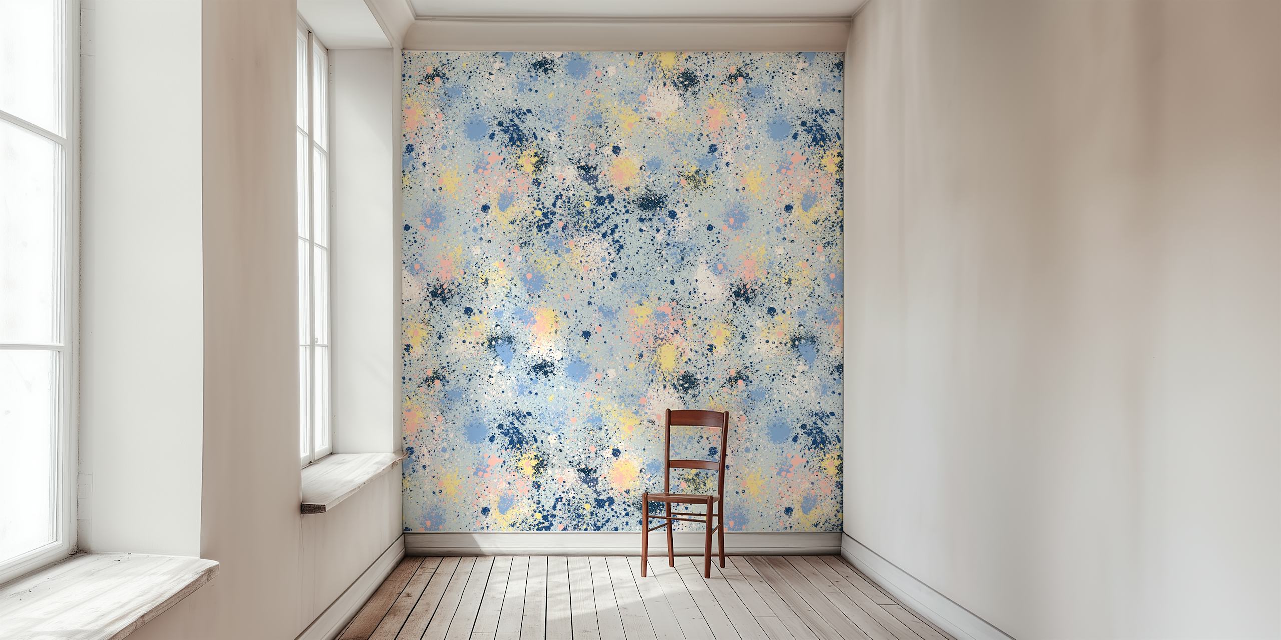 Dust blue ink splatter pattern wallpaper with colorful speckles