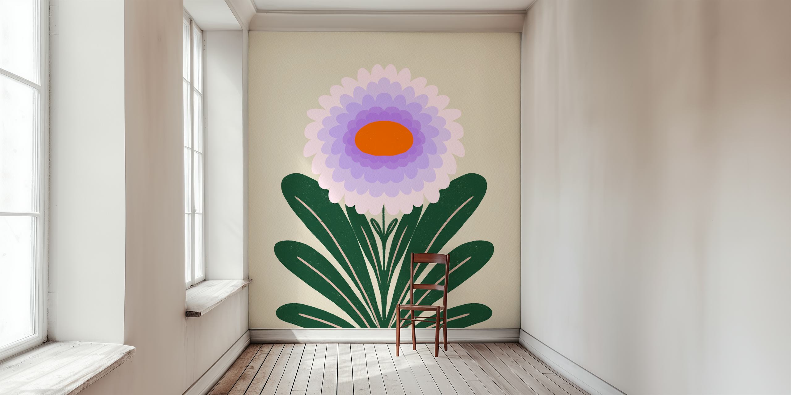 Fototapeta Stylizovaná fialová jiřina se zelenými listy