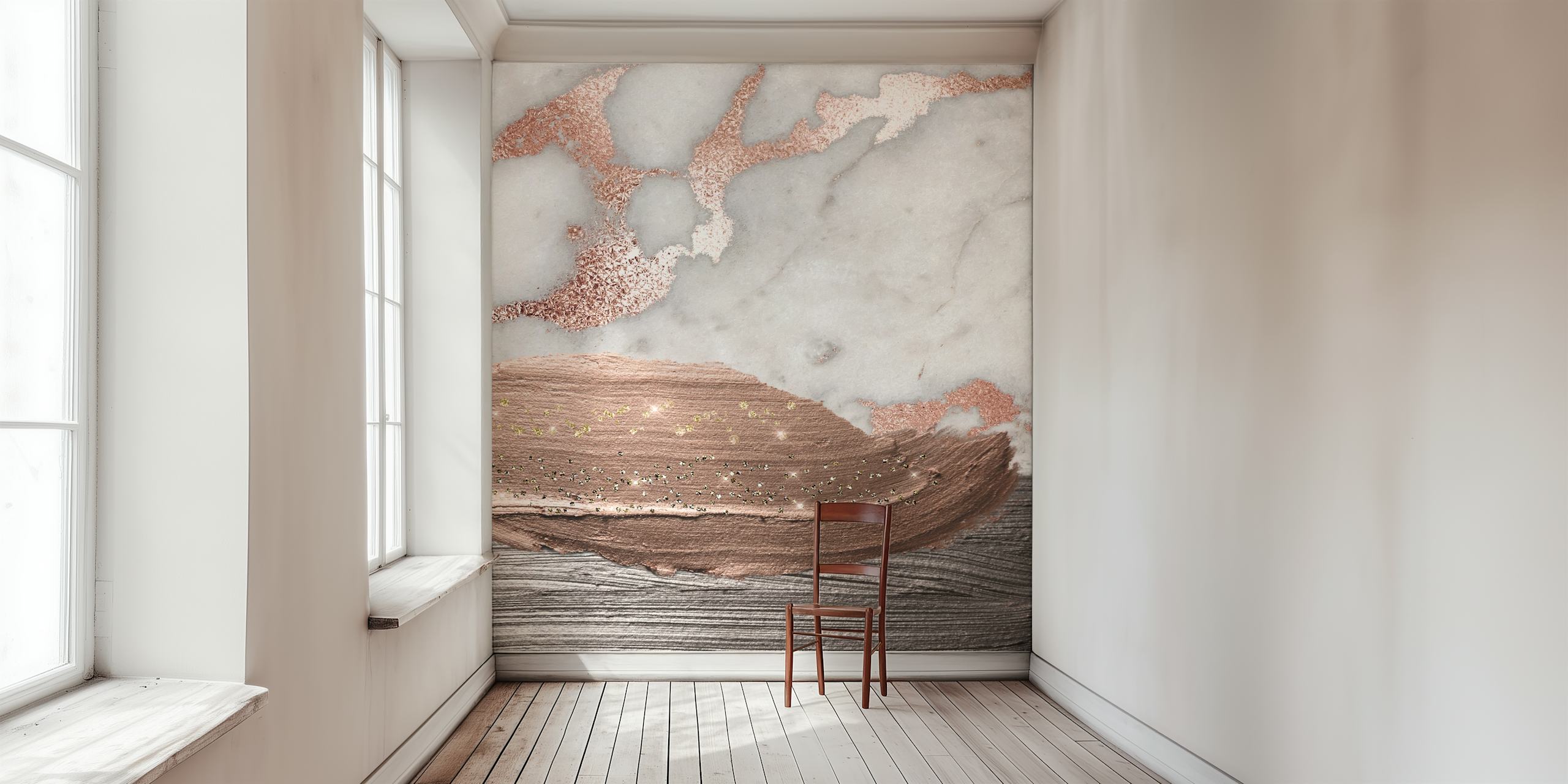 Papel pintado Marble Copper Blush en una habitación moderna