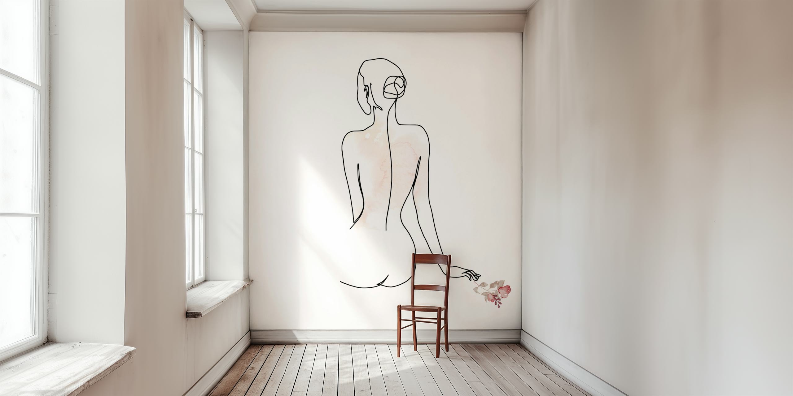 Line Art of Naked Woman ταπετσαρία σε ένα δωμάτιο