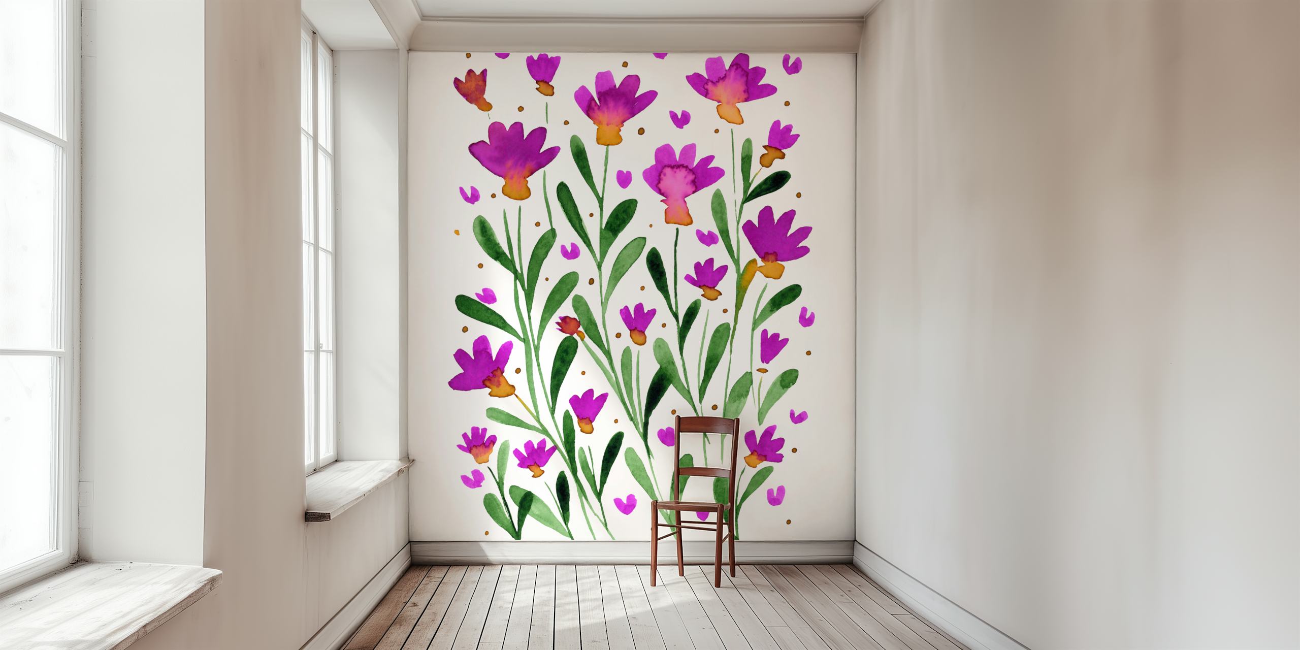 Forget me not flowers - magenta and green Blumen-Tapete in einem Raum
