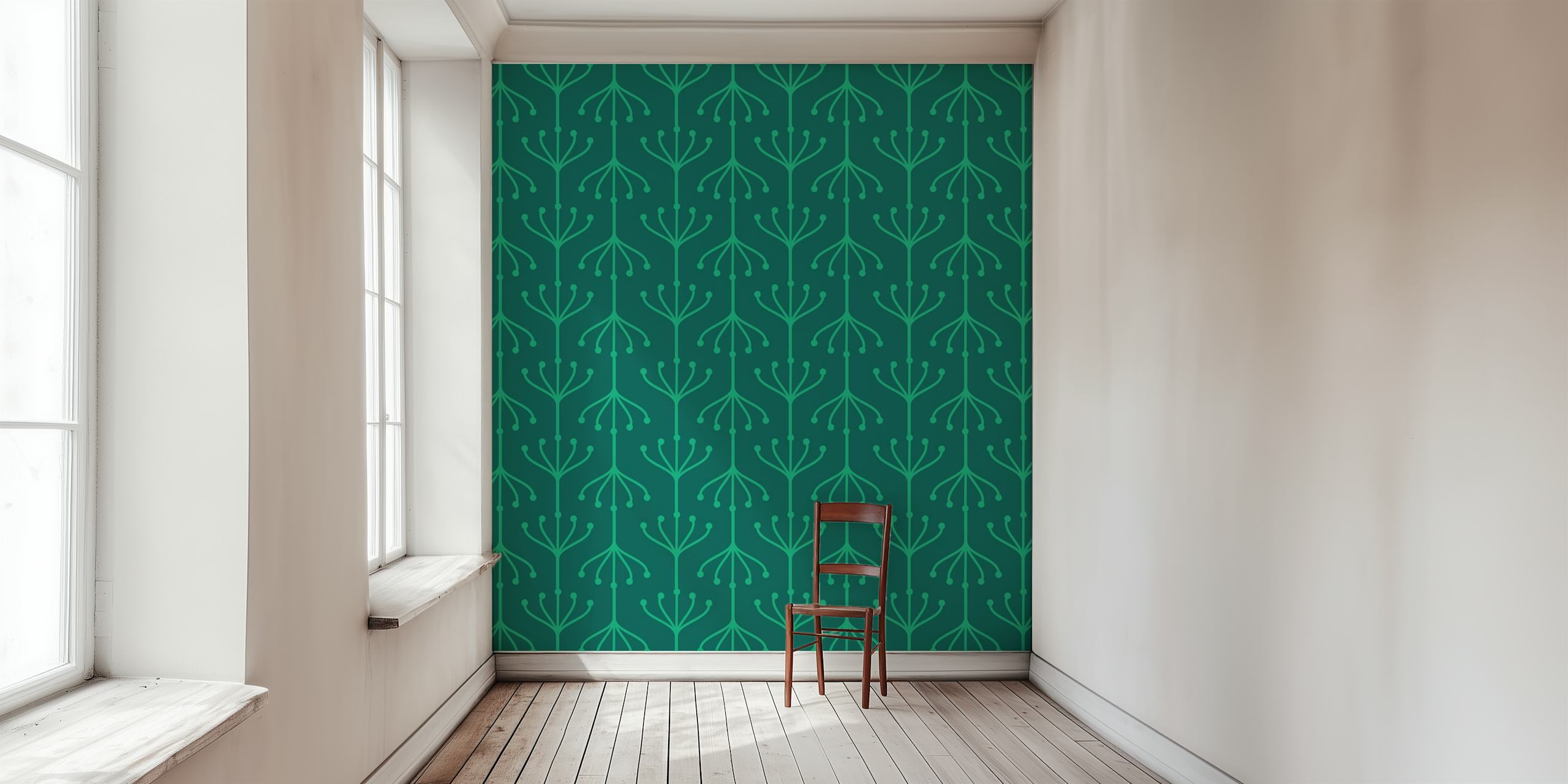 Floral pattern in green with delicate stems and buds wallpaper
