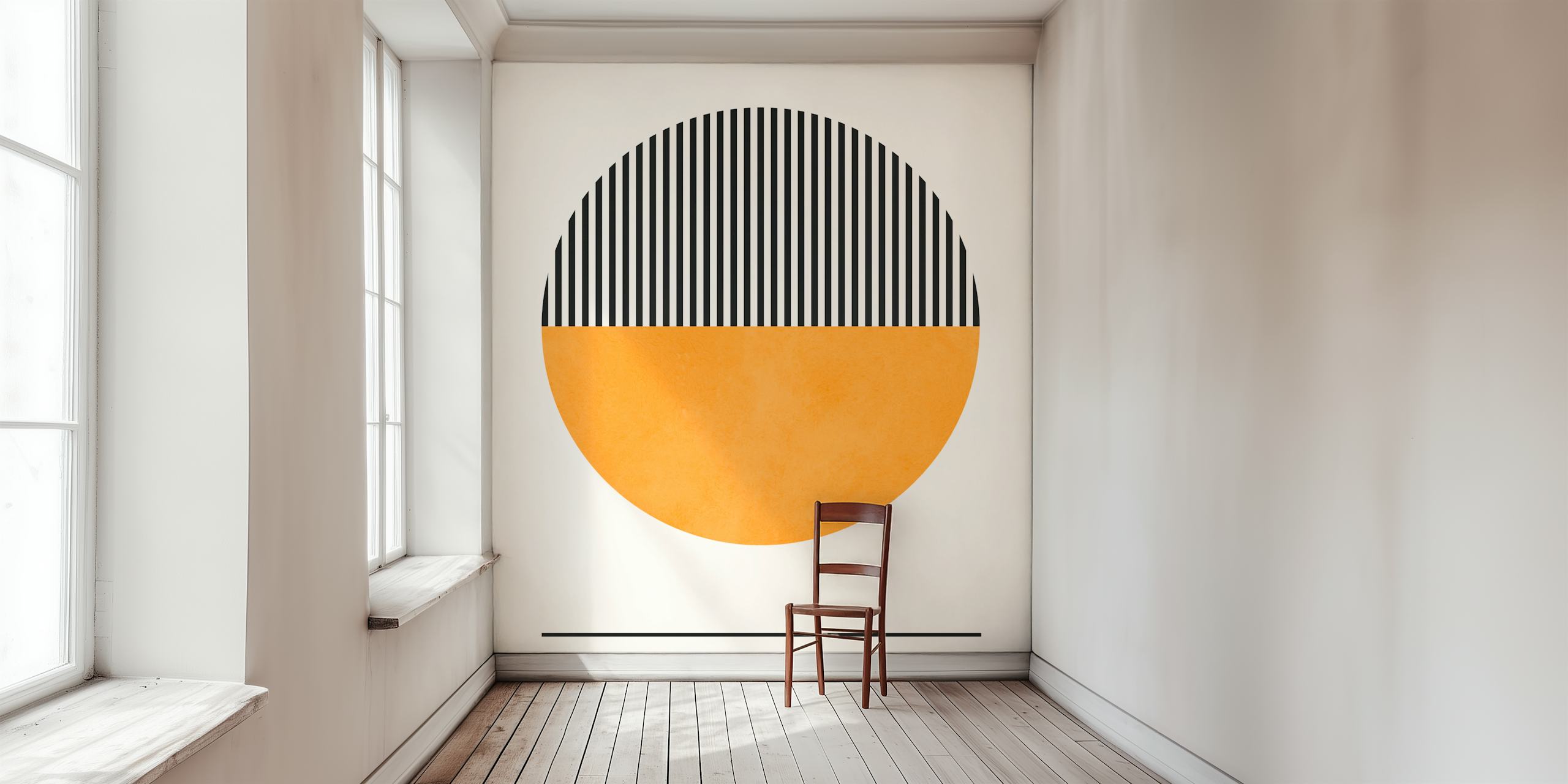 Bauhaus Poster 8 wall mural with black and white lines and burnt orange circle