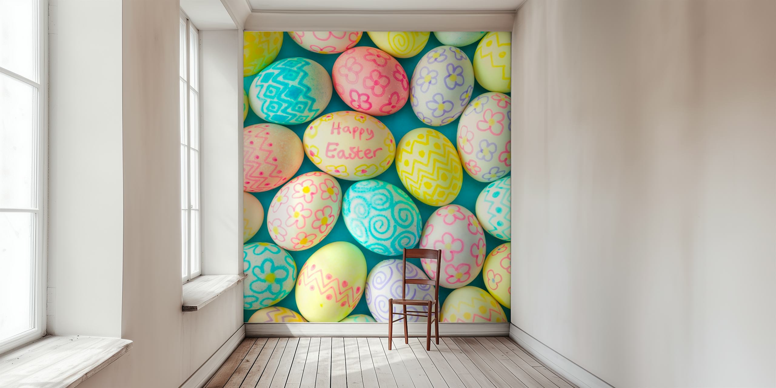 Papel de parede colorido Easter Eggs em um quarto