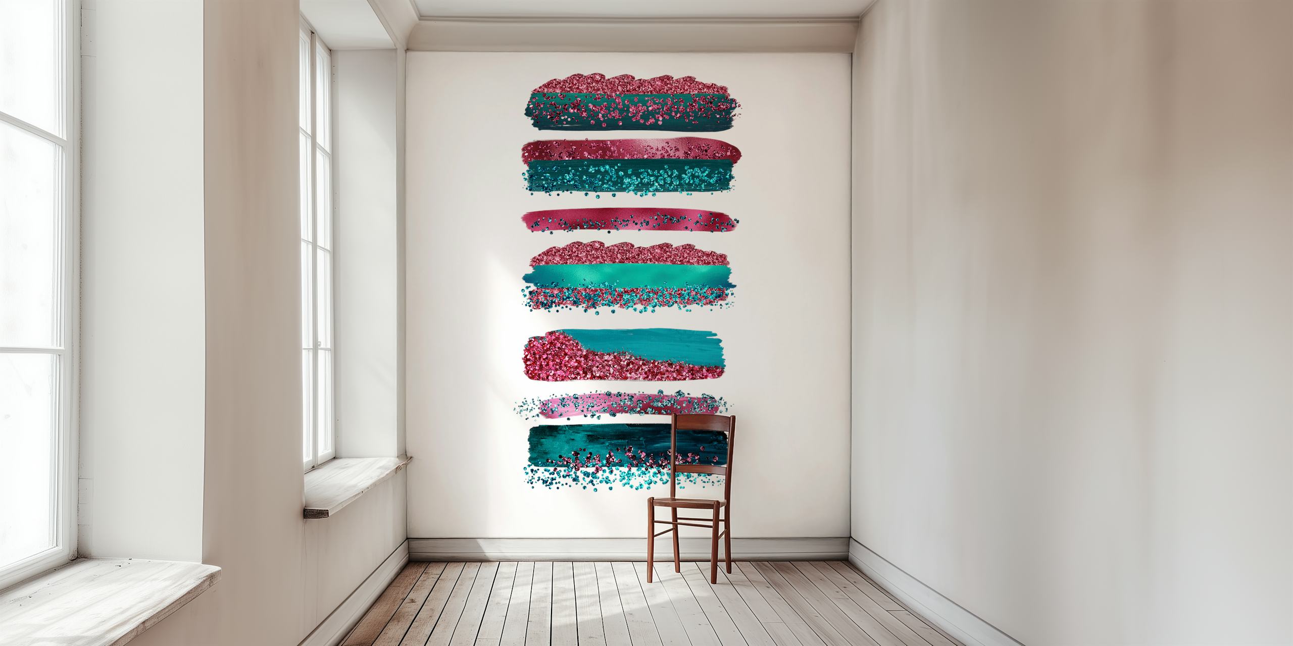 Pink Teal Metal Glitter Stroke wallpaper in a room