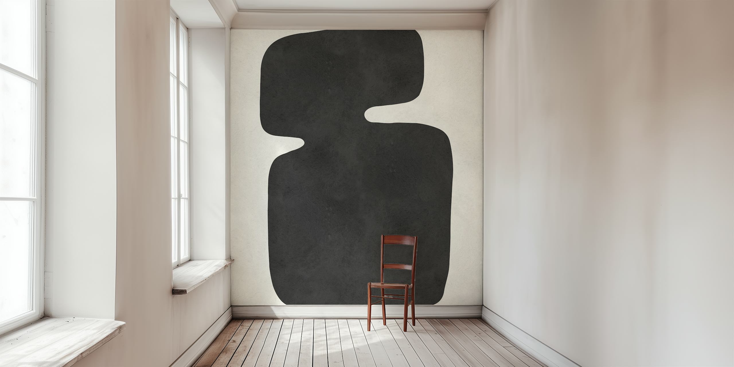 Black abstract geometric shapes on light gray wallpaper