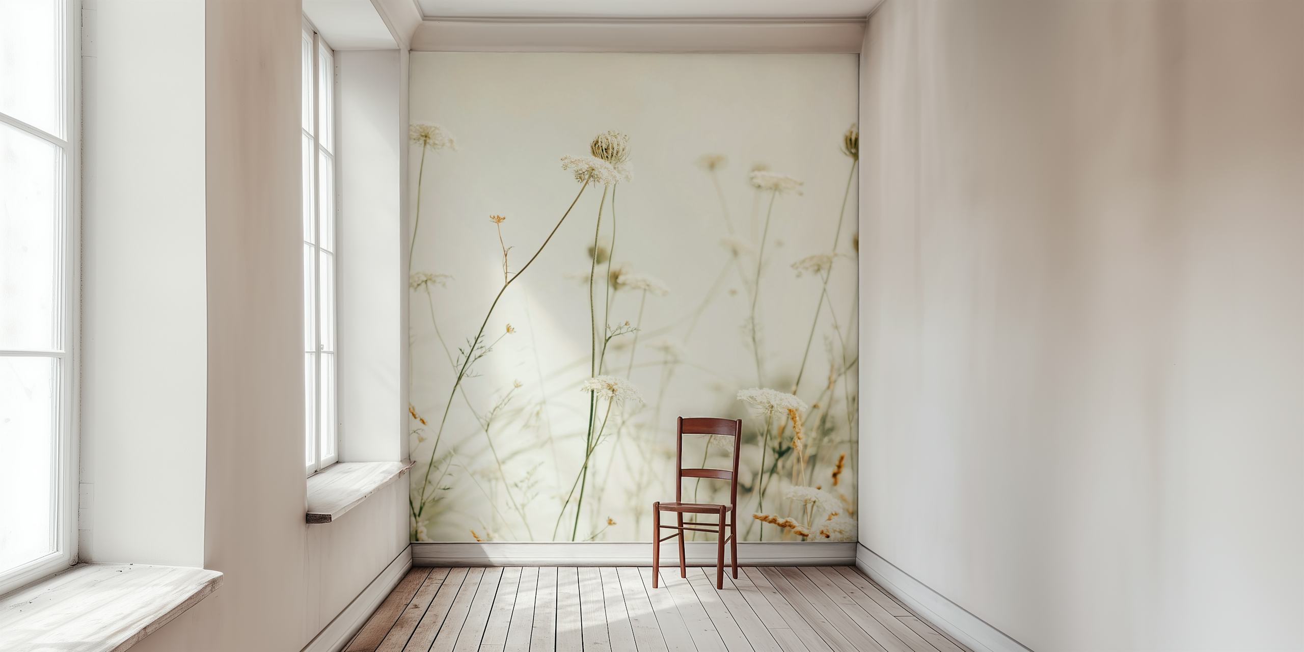 Eterisk äng med vilda blommor och gräs väggmålning