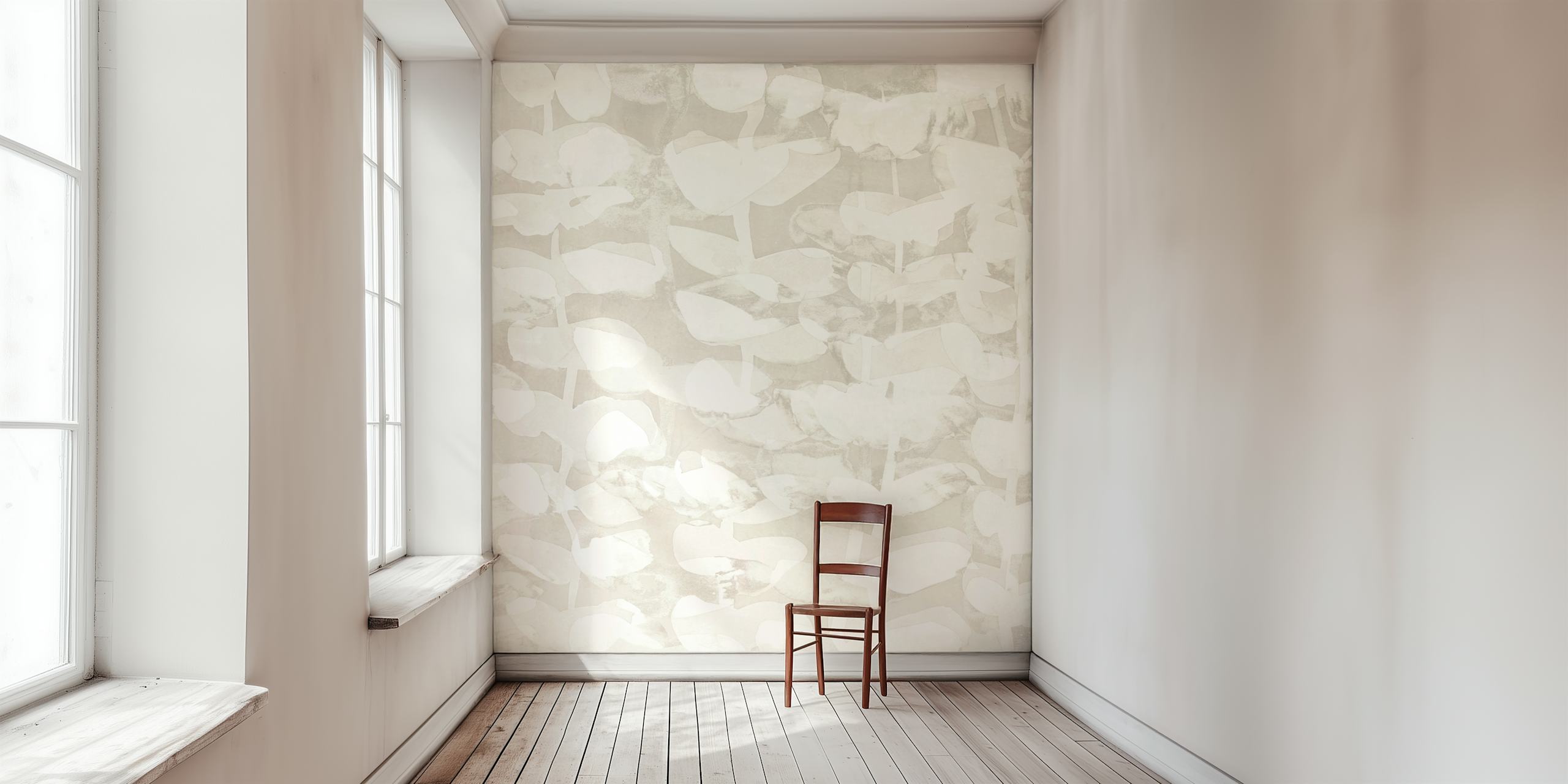 Papel de parede Floralesque neutro e verde em um quarto