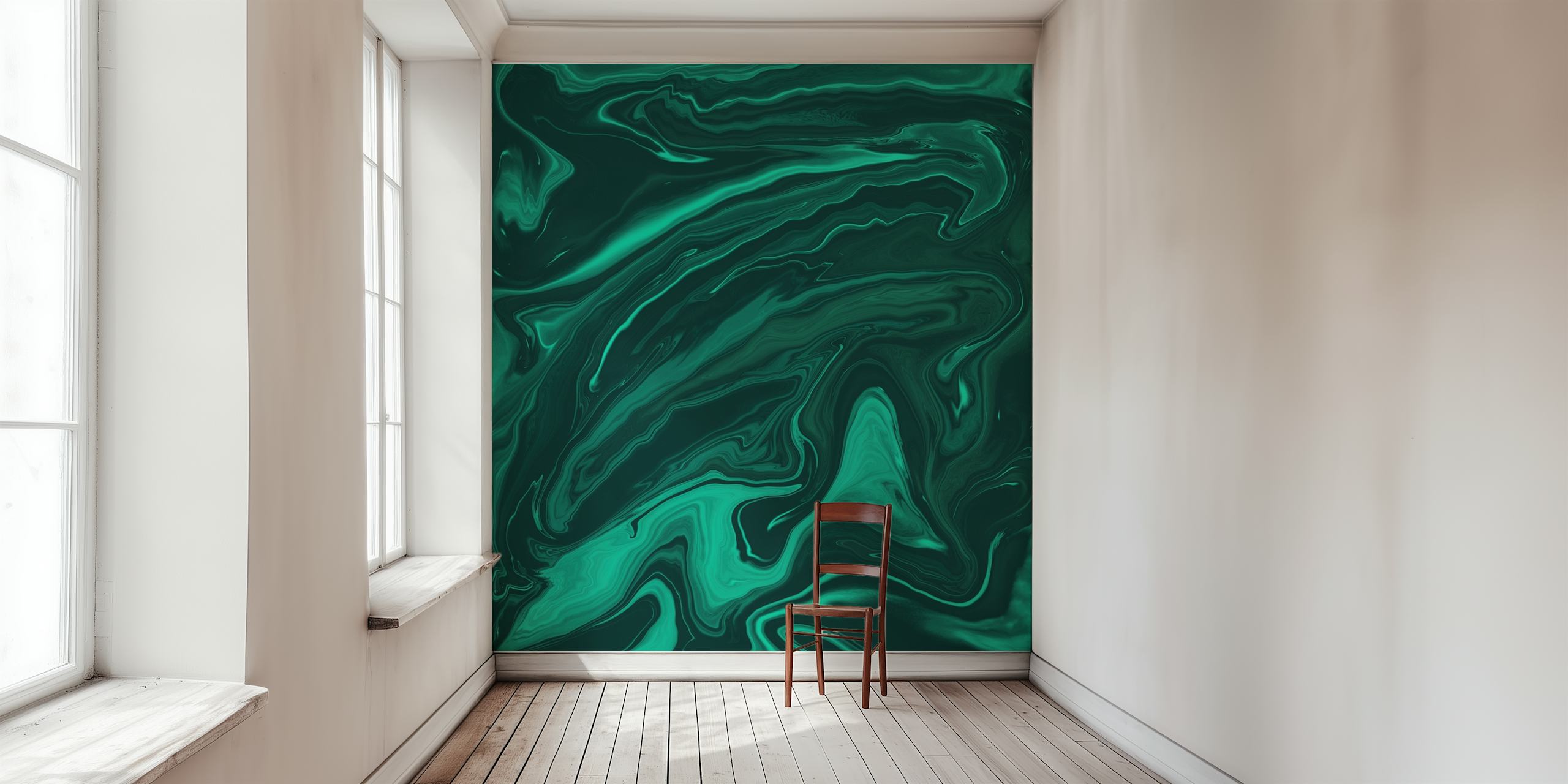 Dark green abstract marble wallpaper with fluid patterns