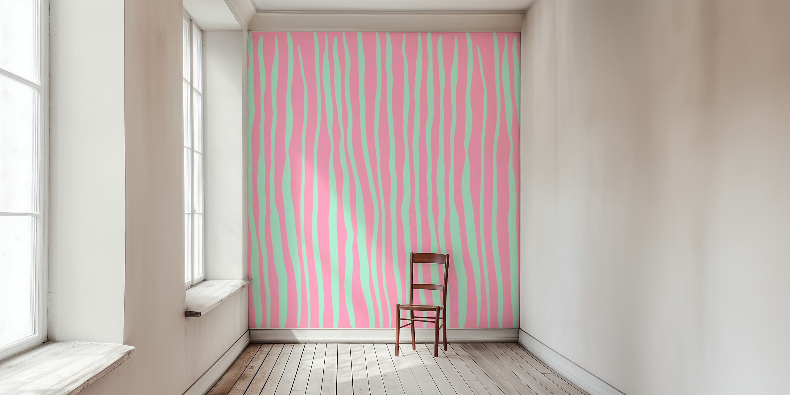 Pastel aqua and pink striped wallpaper design