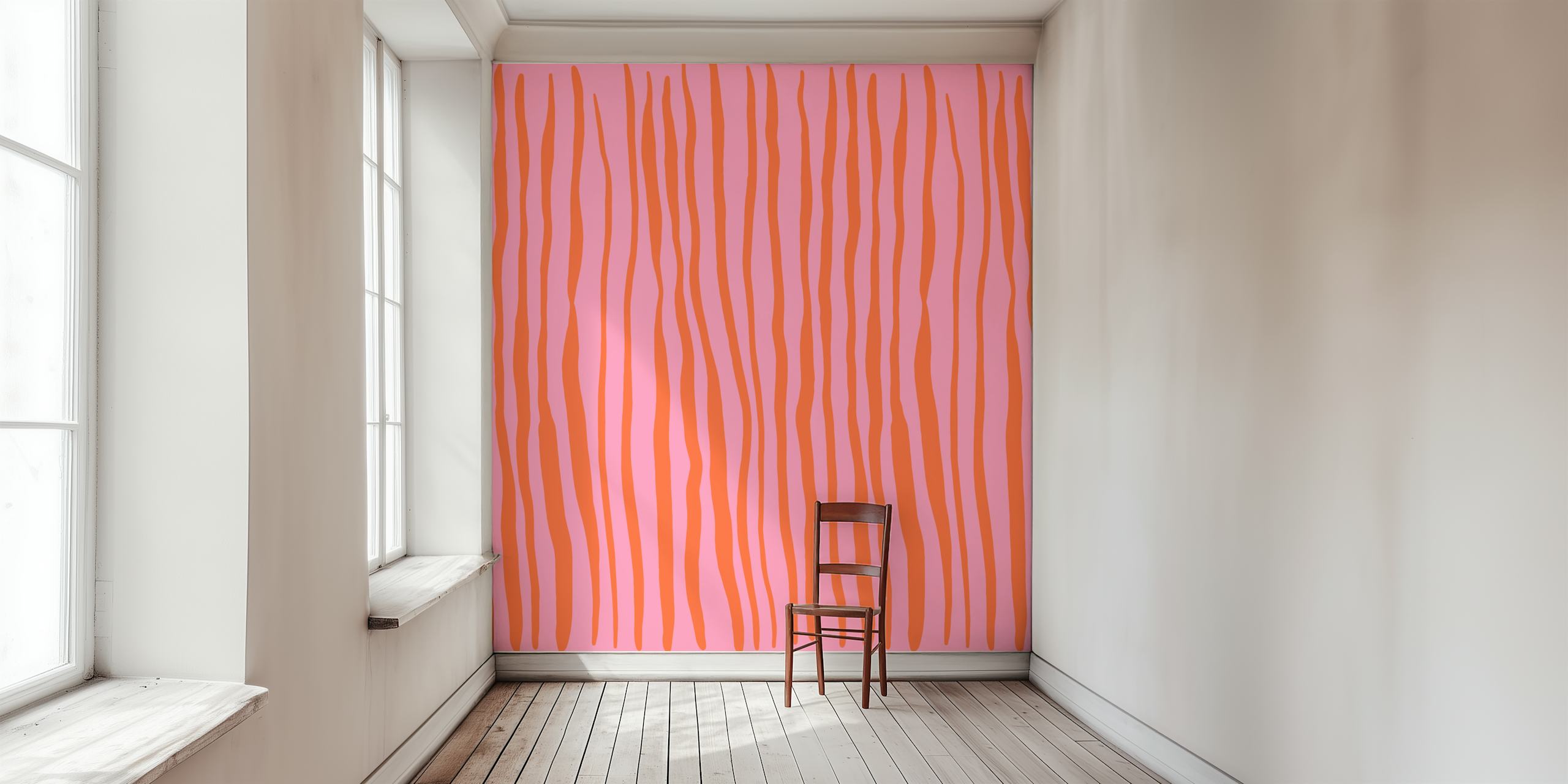 Orange and pink vertical lines wallpaper in a room