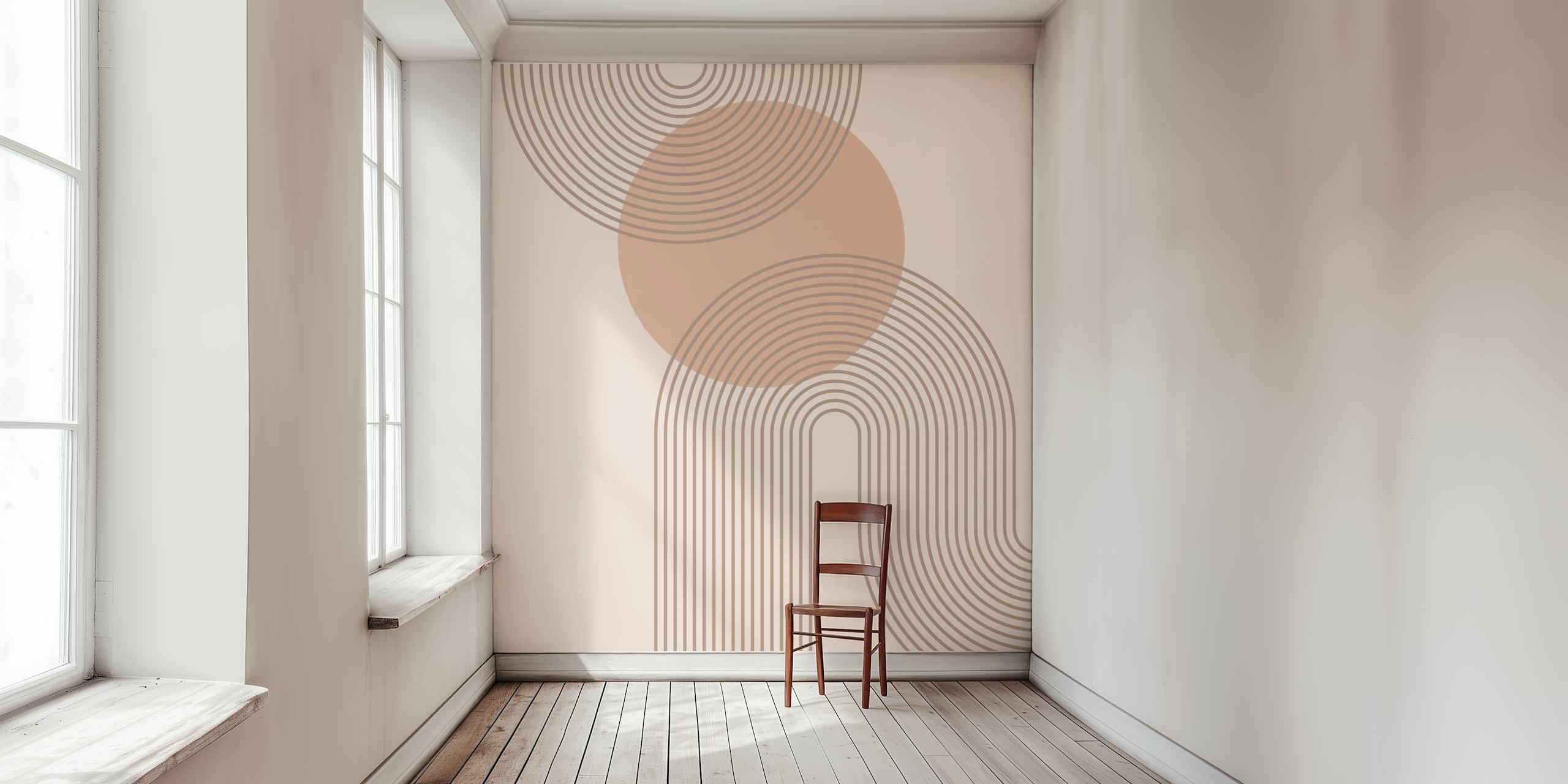 Retro Sun Arch behang weergegeven in een kamer