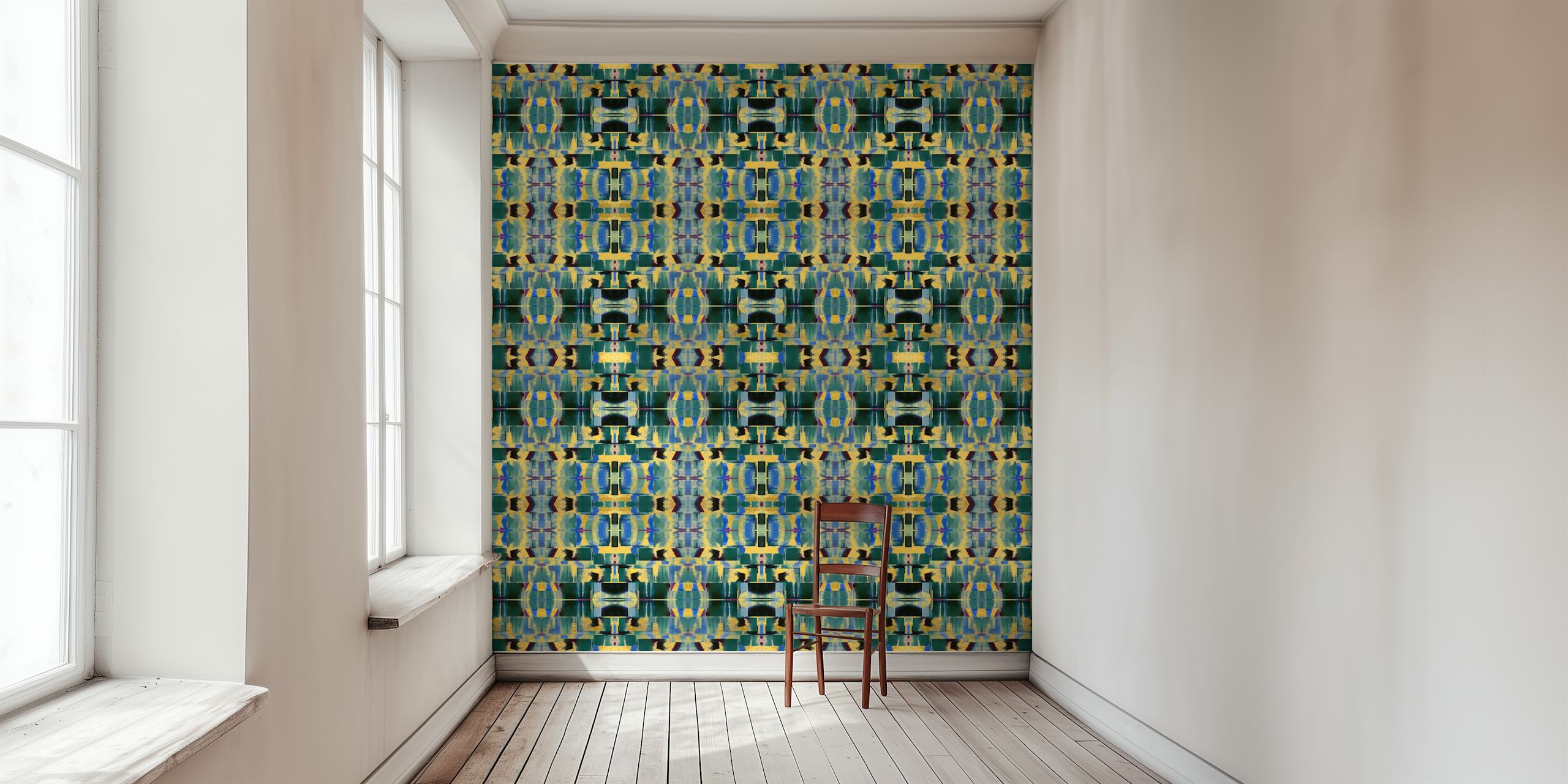 Art Deco geometric pattern in gold and blue wallpaper