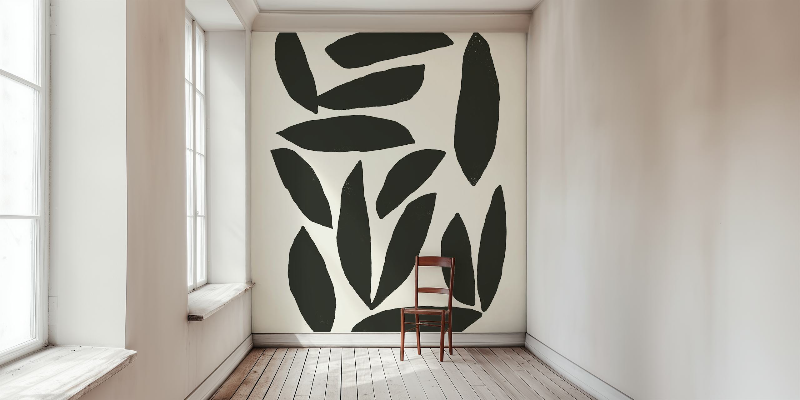 Black leaf silhouettes on a light cream background wallpaper