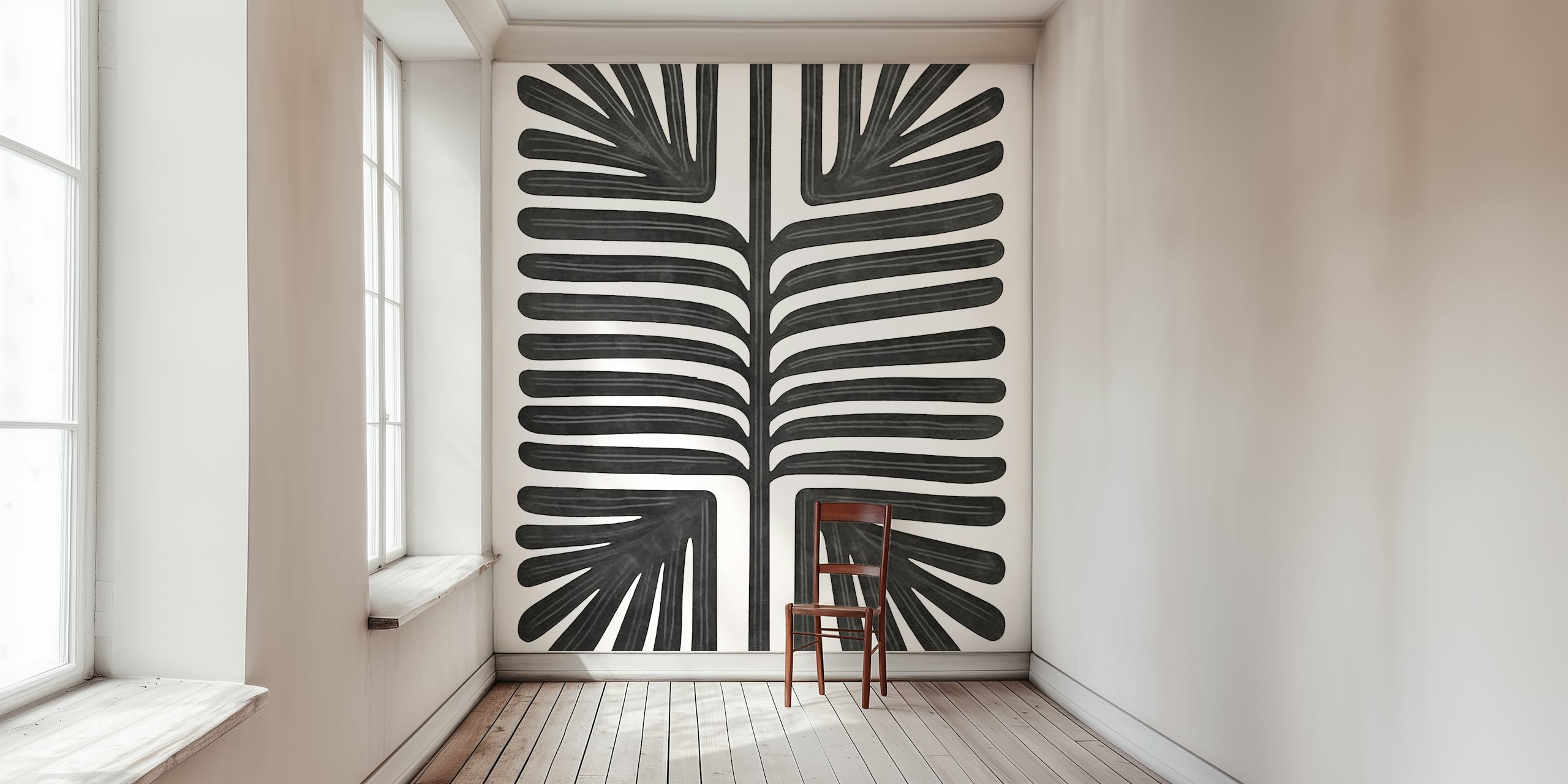 Black and white botanical outline wallpaper design