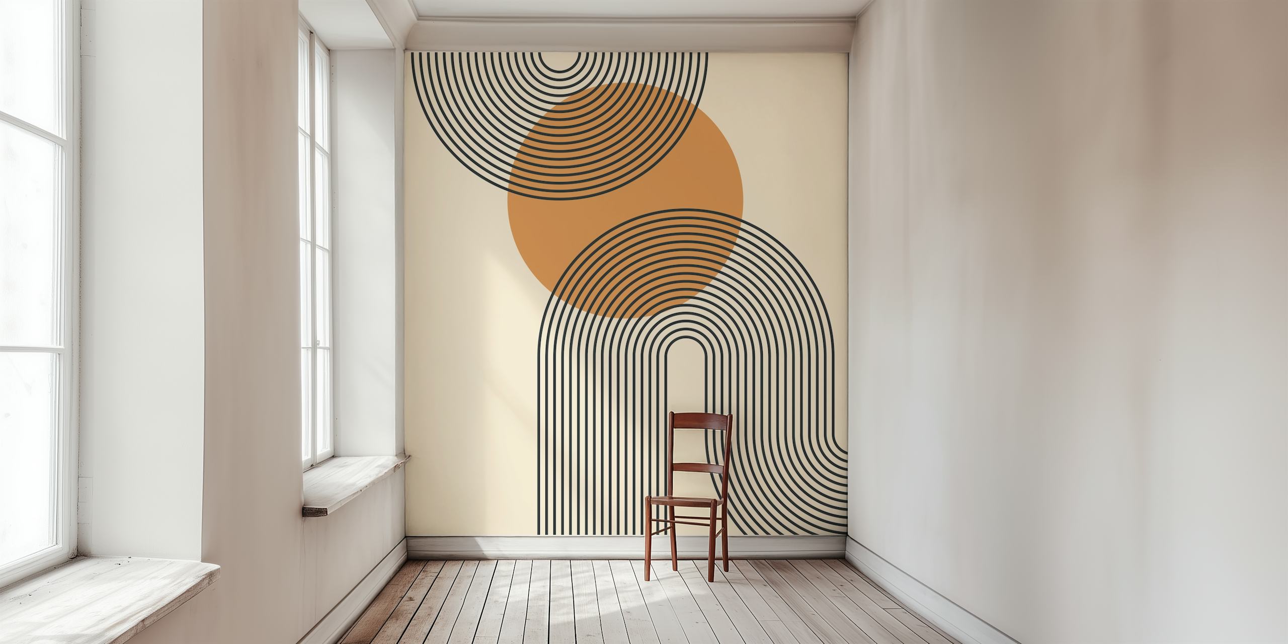 Orbiting Elegance Tapetdesign in einem Raum