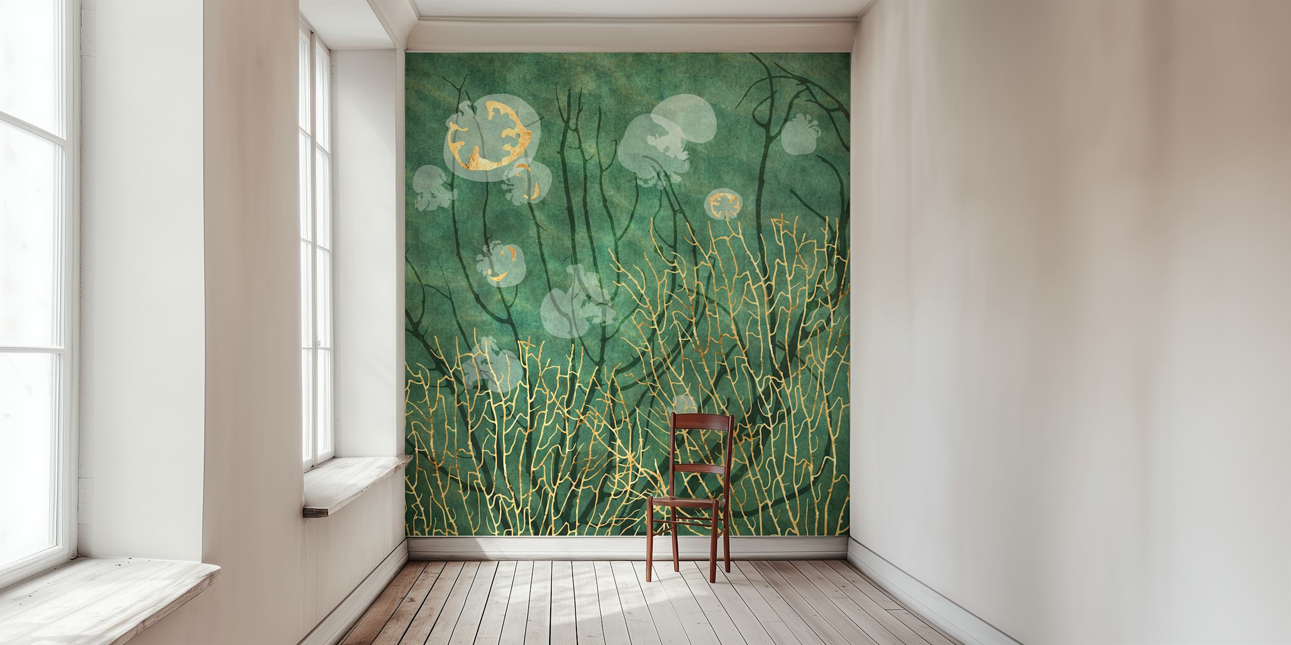 Sea Fan and Jellyfish wallpaper in a room